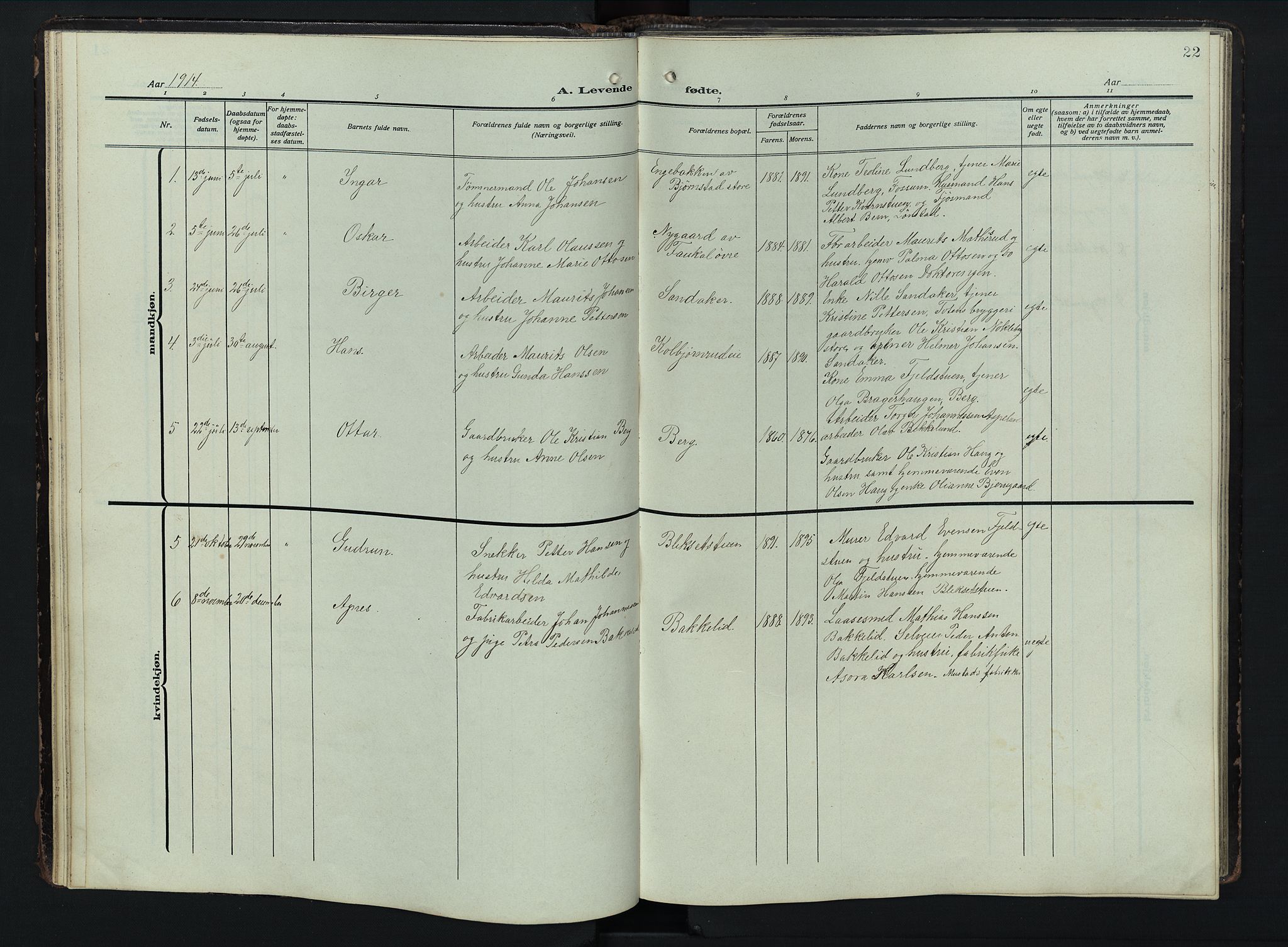 Østre Toten prestekontor, SAH/PREST-104/H/Ha/Hab/L0009: Parish register (copy) no. 9, 1908-1956, p. 22