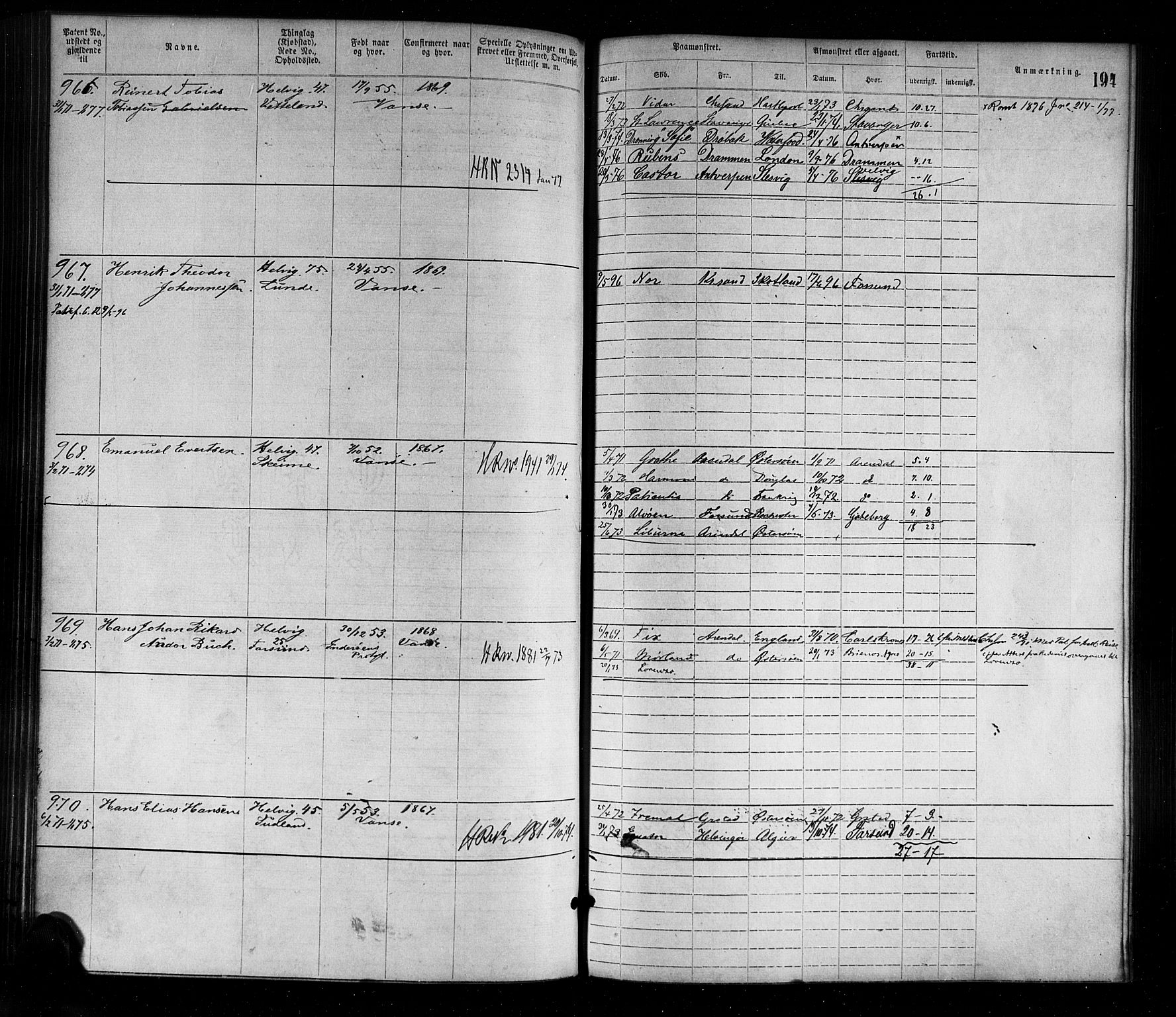 Farsund mønstringskrets, AV/SAK-2031-0017/F/Fa/L0001: Annotasjonsrulle nr 1-1920 med register, M-1, 1869-1877, p. 223