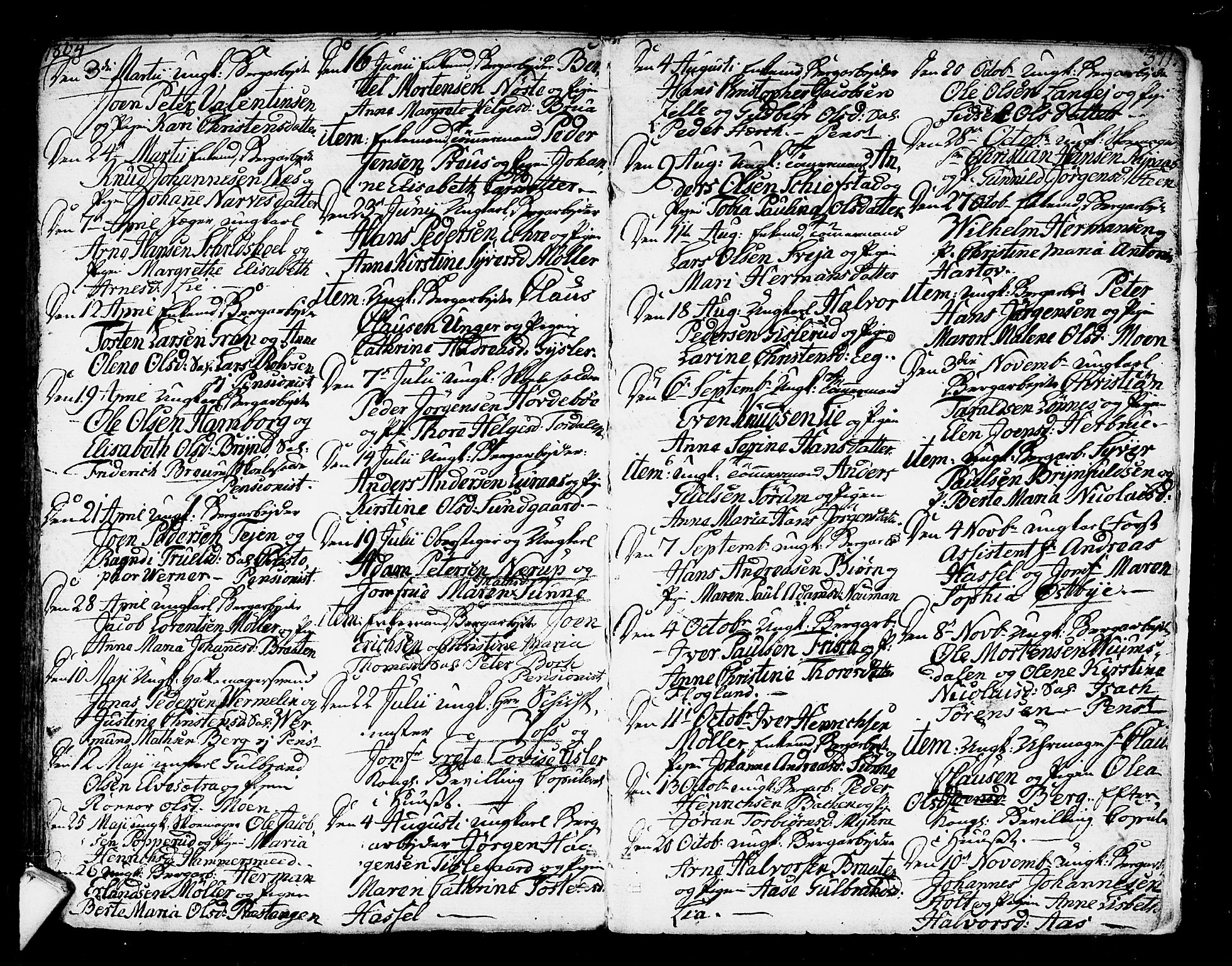 Kongsberg kirkebøker, AV/SAKO-A-22/F/Fa/L0007: Parish register (official) no. I 7, 1795-1816, p. 371