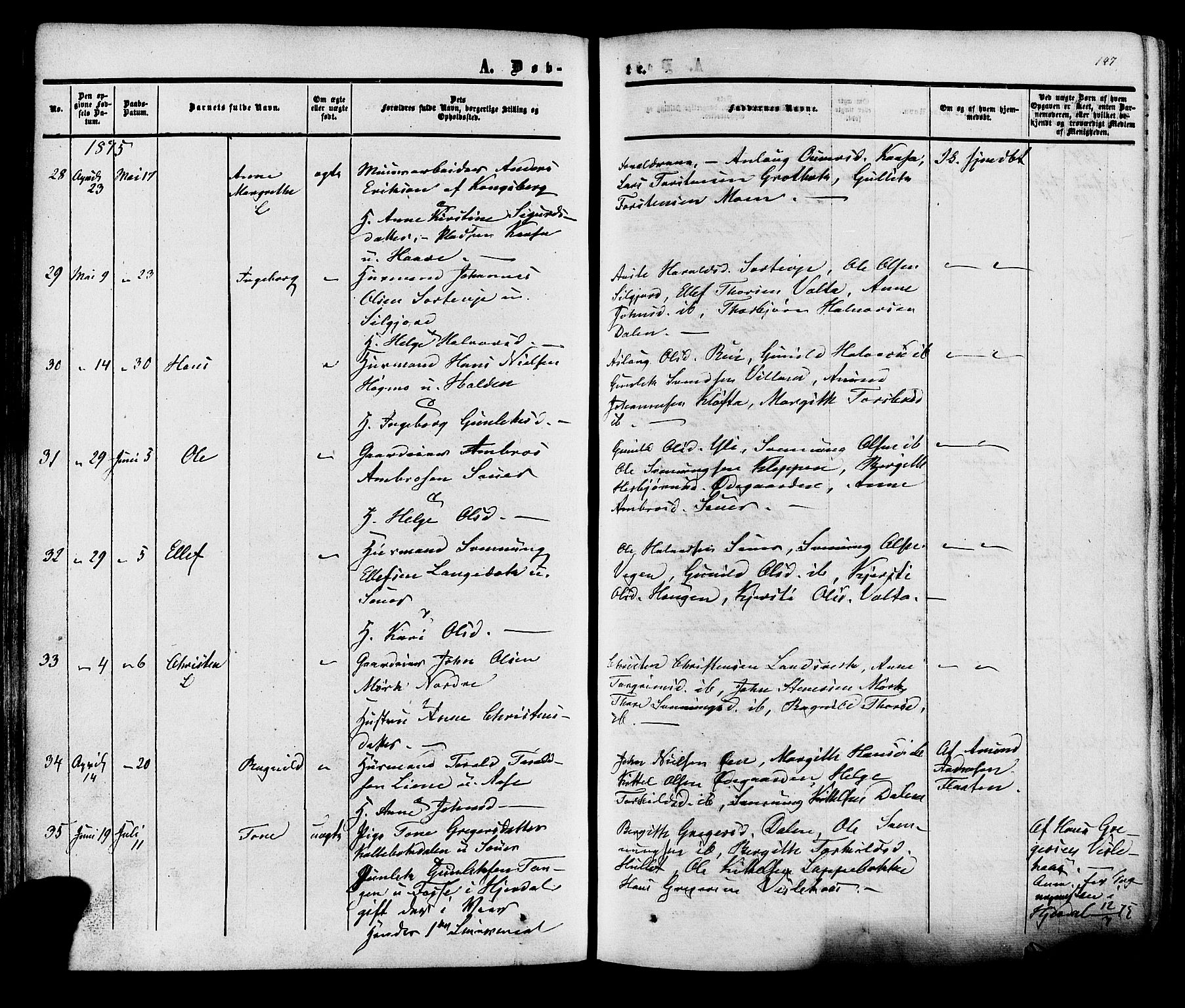 Heddal kirkebøker, AV/SAKO-A-268/F/Fa/L0007: Parish register (official) no. I 7, 1855-1877, p. 147