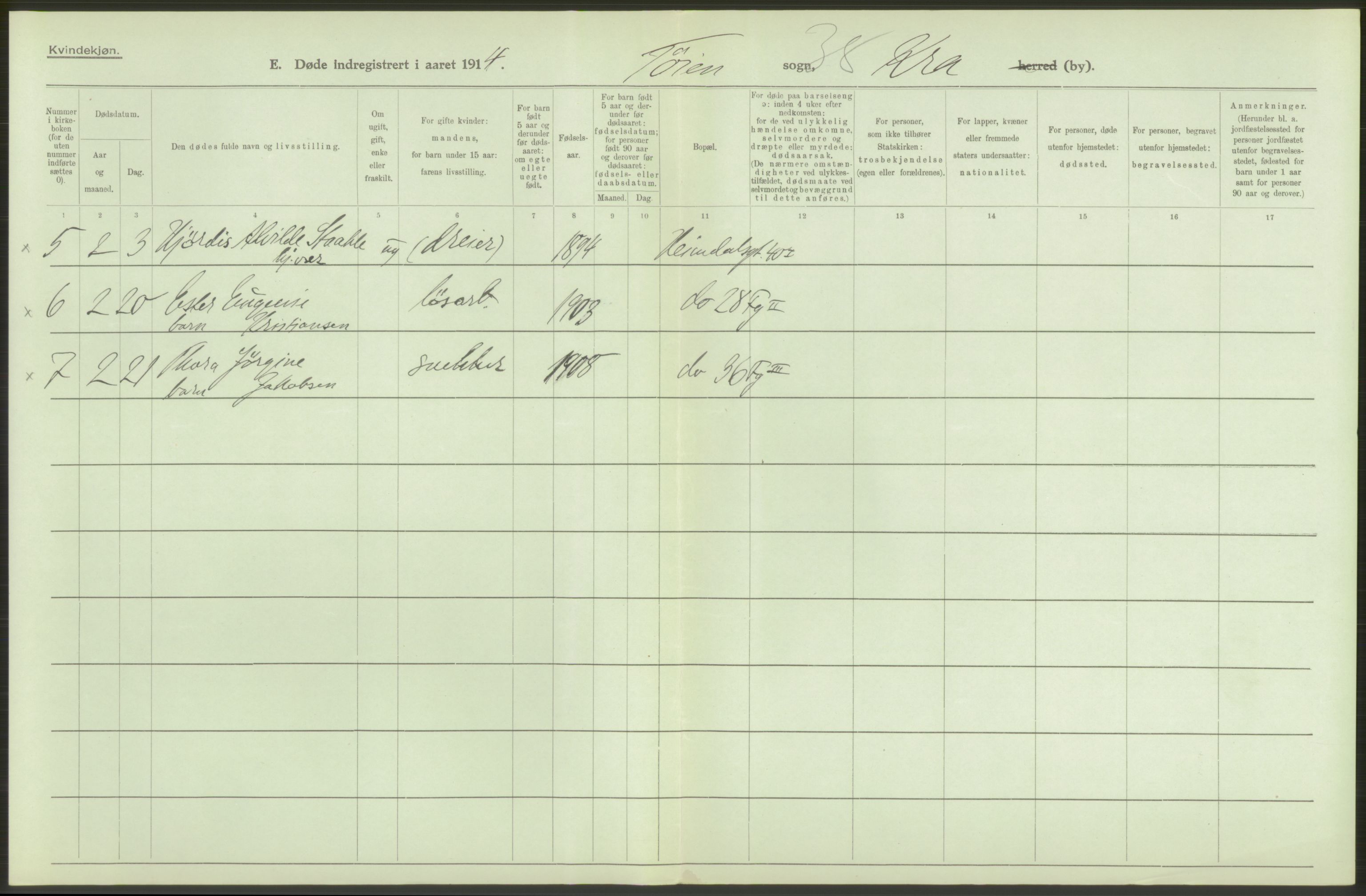 Statistisk sentralbyrå, Sosiodemografiske emner, Befolkning, AV/RA-S-2228/D/Df/Dfb/Dfbd/L0008: Kristiania: Døde, 1914, p. 116