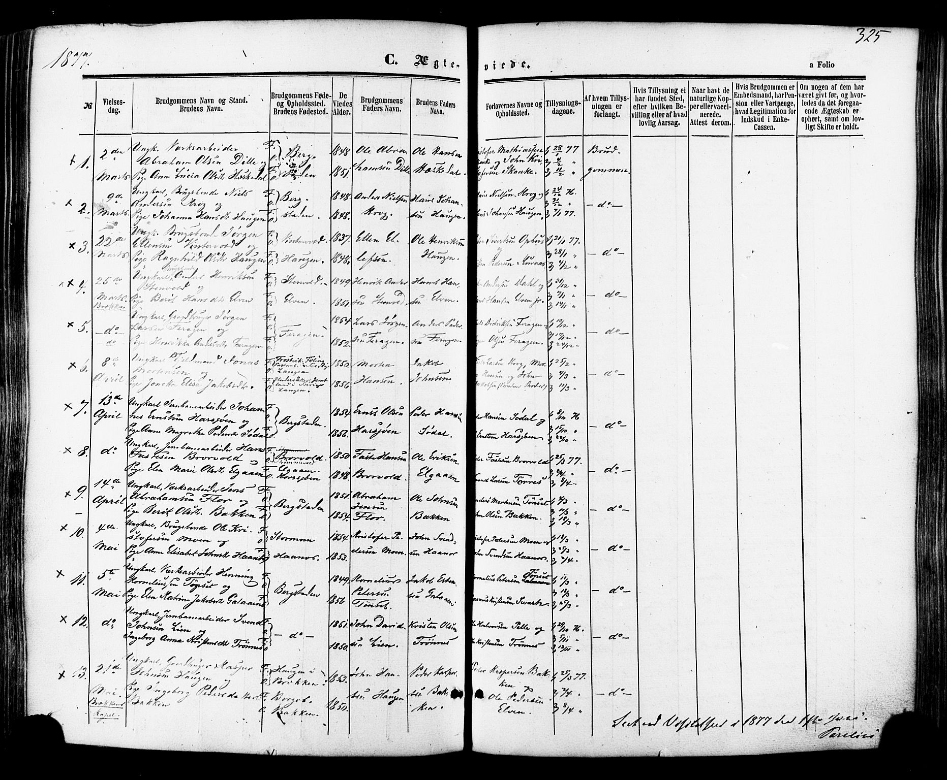 Ministerialprotokoller, klokkerbøker og fødselsregistre - Sør-Trøndelag, SAT/A-1456/681/L0932: Parish register (official) no. 681A10, 1860-1878, p. 325