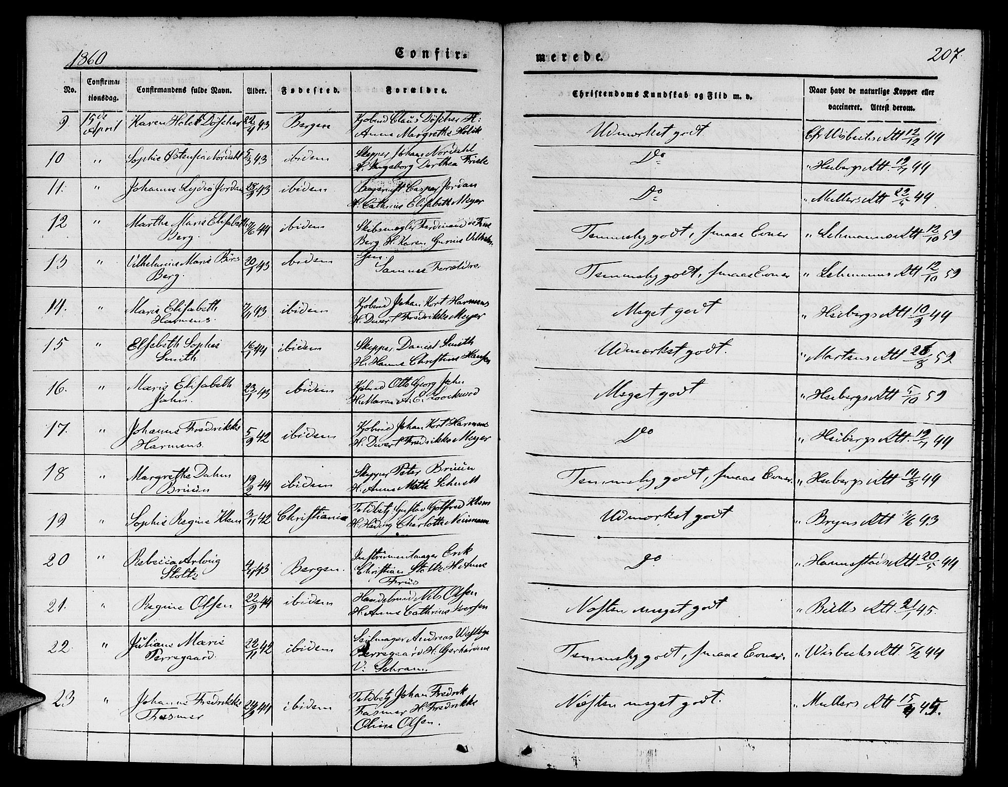 Nykirken Sokneprestembete, SAB/A-77101/H/Hab: Parish register (copy) no. C 1, 1844-1871, p. 207