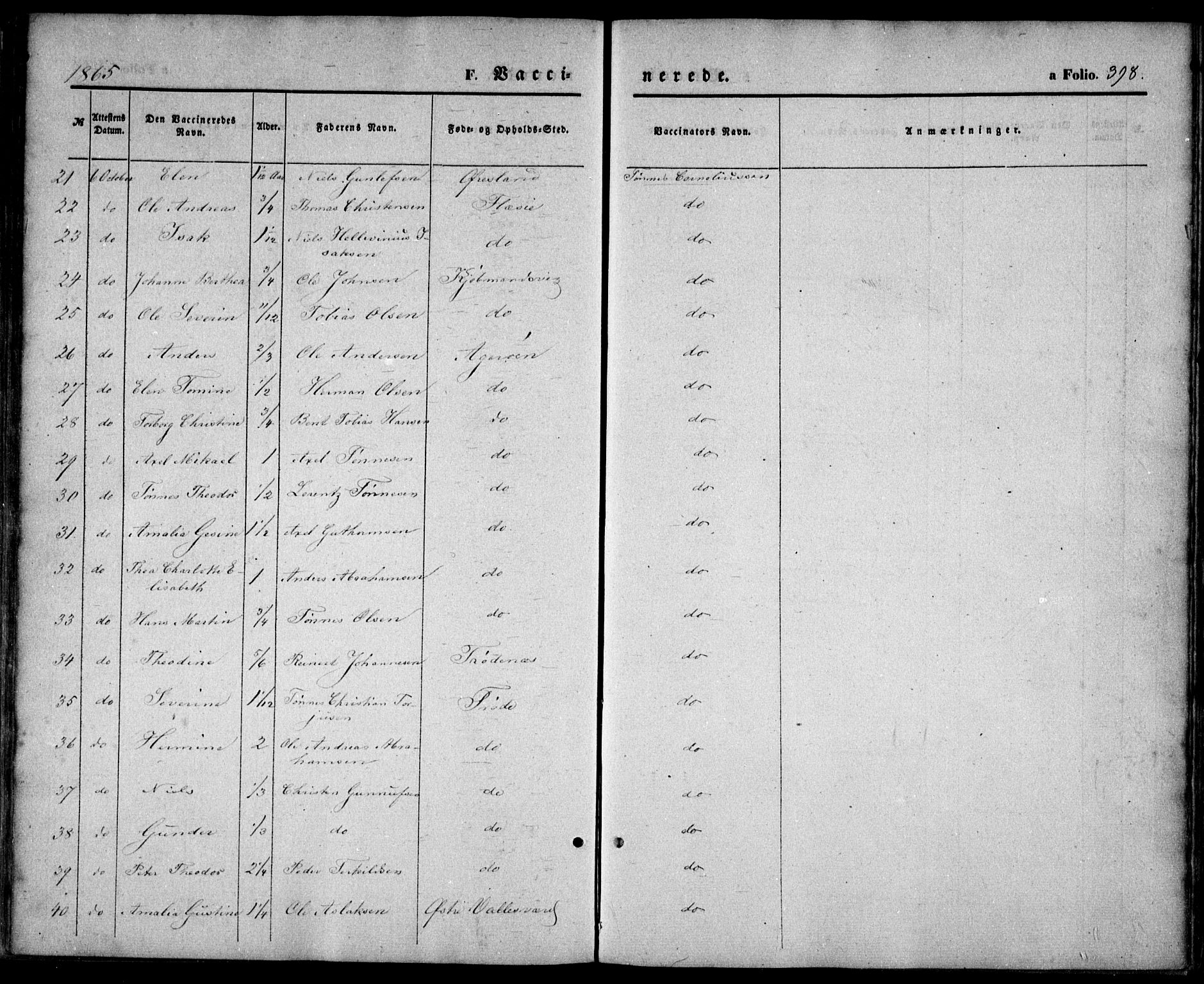 Høvåg sokneprestkontor, SAK/1111-0025/F/Fa/L0004: Parish register (official) no. A 4, 1859-1877, p. 398