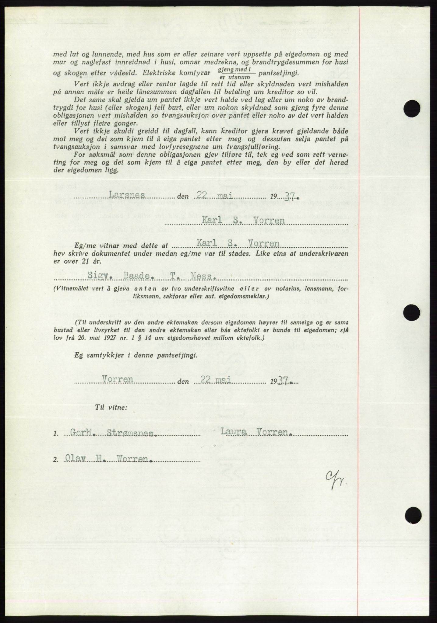 Søre Sunnmøre sorenskriveri, AV/SAT-A-4122/1/2/2C/L0063: Mortgage book no. 57, 1937-1937, Diary no: : 897/1937