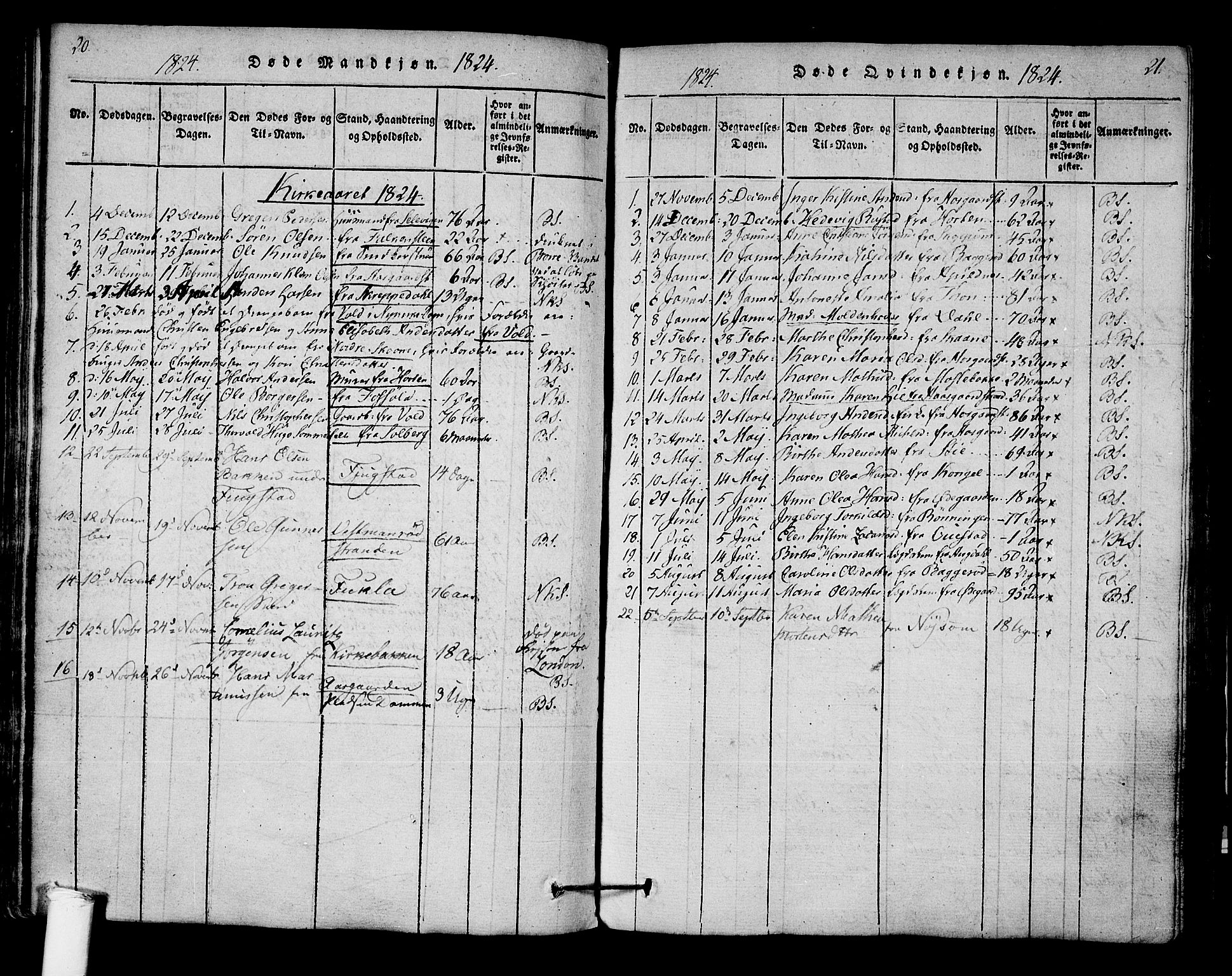 Borre kirkebøker, SAKO/A-338/F/Fa/L0004: Parish register (official) no. I 4, 1815-1845, p. 20-21