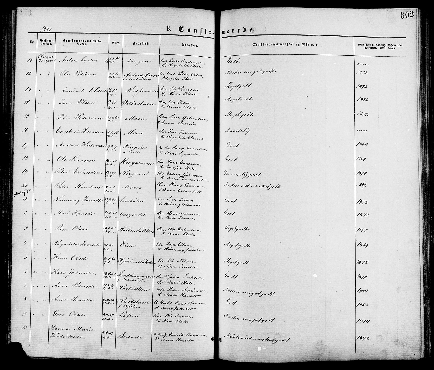 Nord-Fron prestekontor, AV/SAH-PREST-080/H/Ha/Haa/L0002: Parish register (official) no. 2, 1865-1883, p. 302