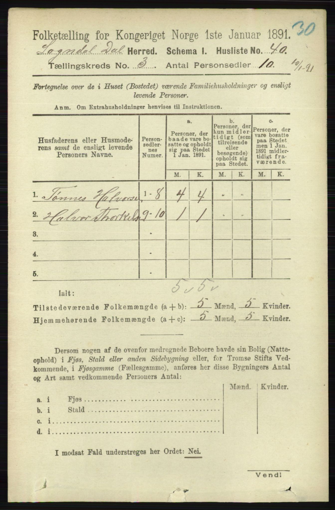 RA, 1891 census for 1111 Sokndal, 1891, p. 710