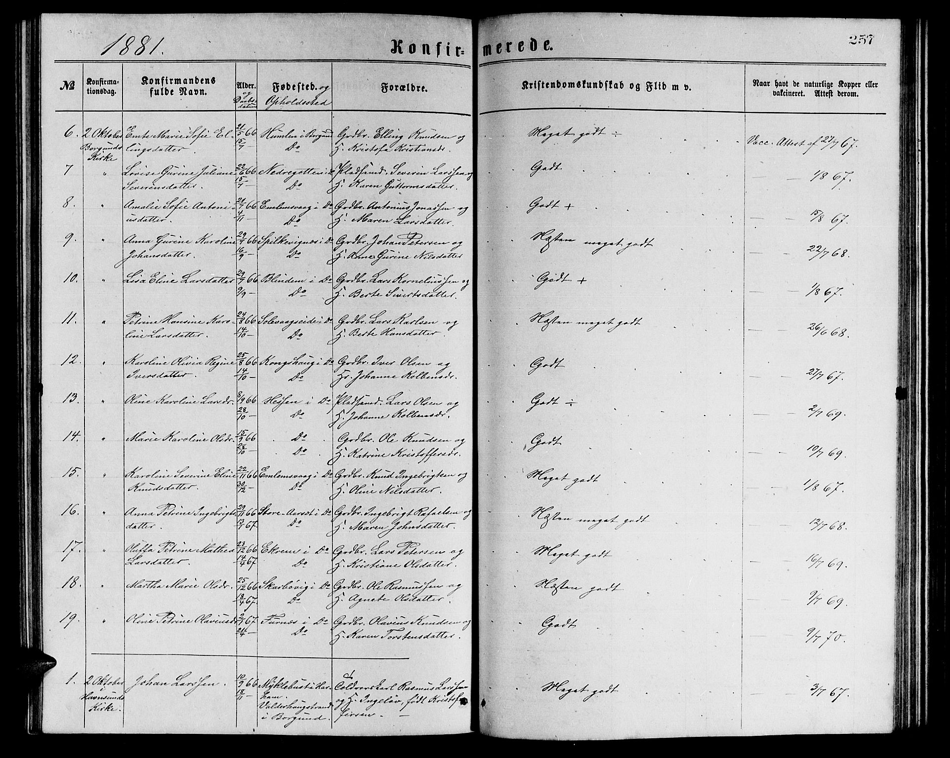 Ministerialprotokoller, klokkerbøker og fødselsregistre - Møre og Romsdal, AV/SAT-A-1454/528/L0429: Parish register (copy) no. 528C10, 1872-1886, p. 257