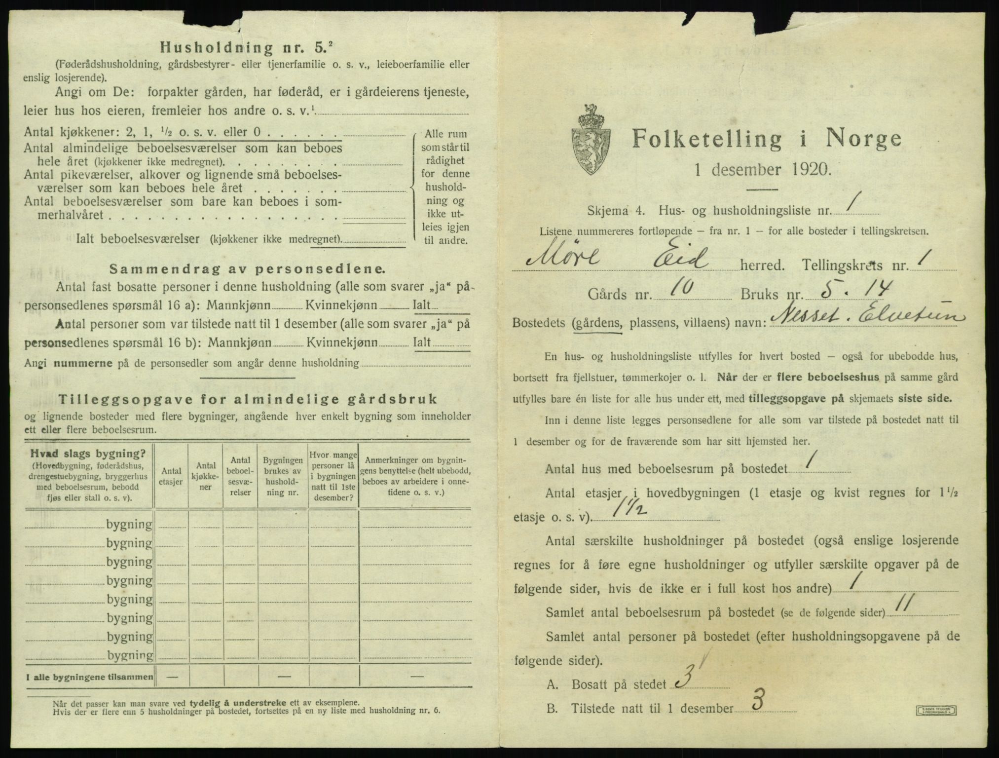 SAT, 1920 census for Eid, 1920, p. 23