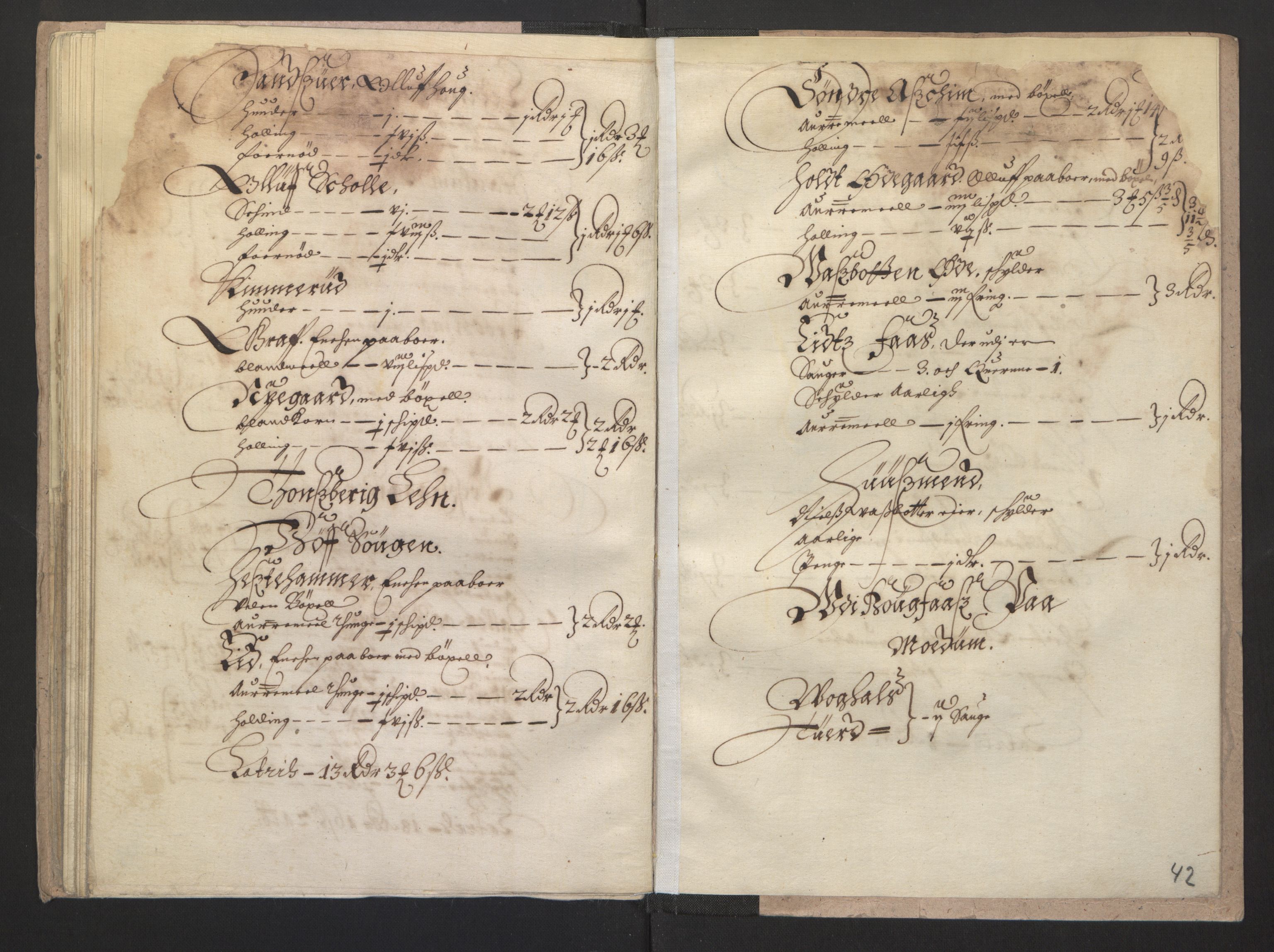 Rentekammeret inntil 1814, Realistisk ordnet avdeling, RA/EA-4070/L/L0016/0002: Tønsberg lagdømme. Eiker, Modum, Sigdal og Sandsvær: / Kronens jordebok, 1661, p. 41b-42a