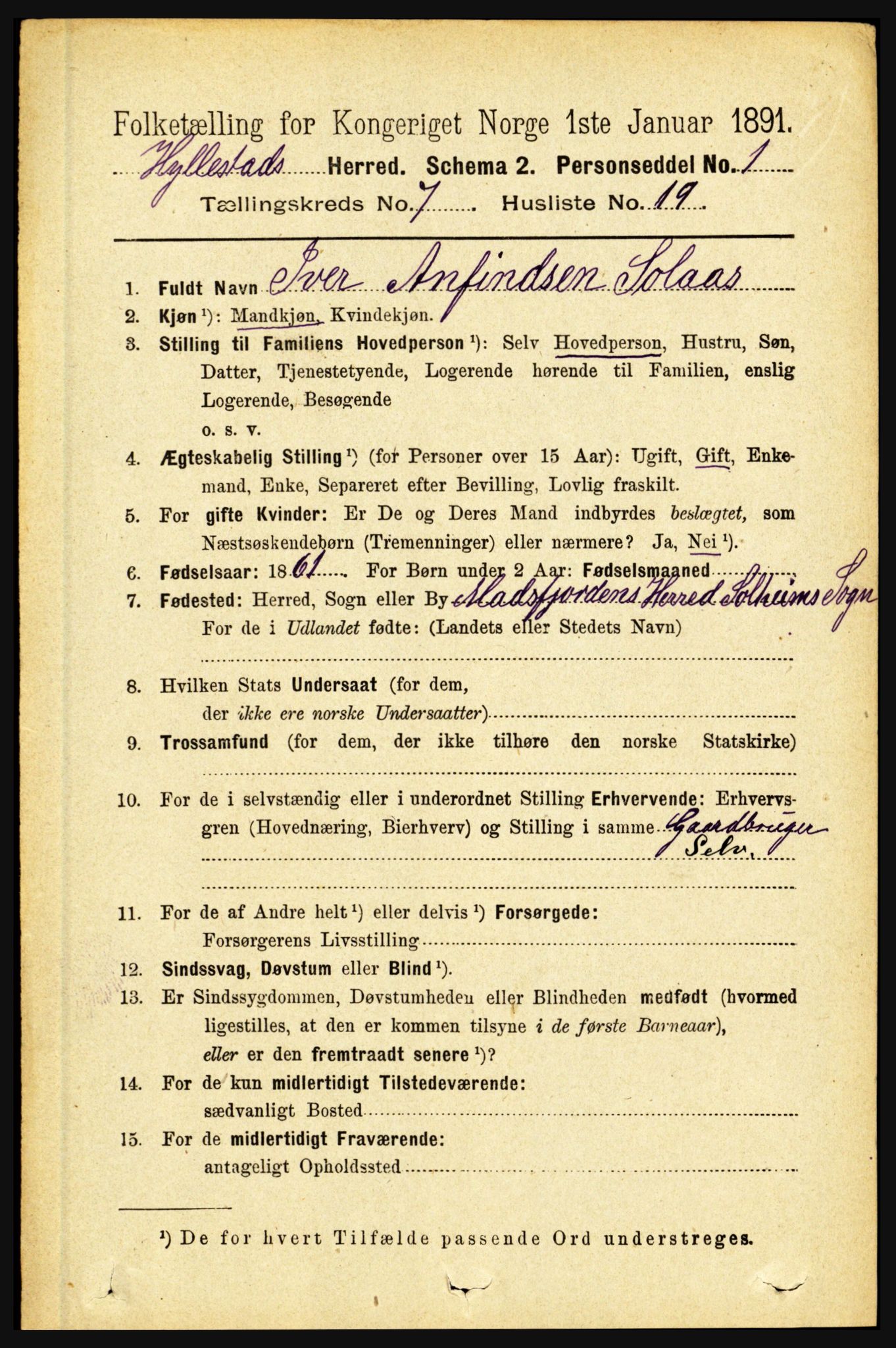 RA, 1891 census for 1413 Hyllestad, 1891, p. 1272