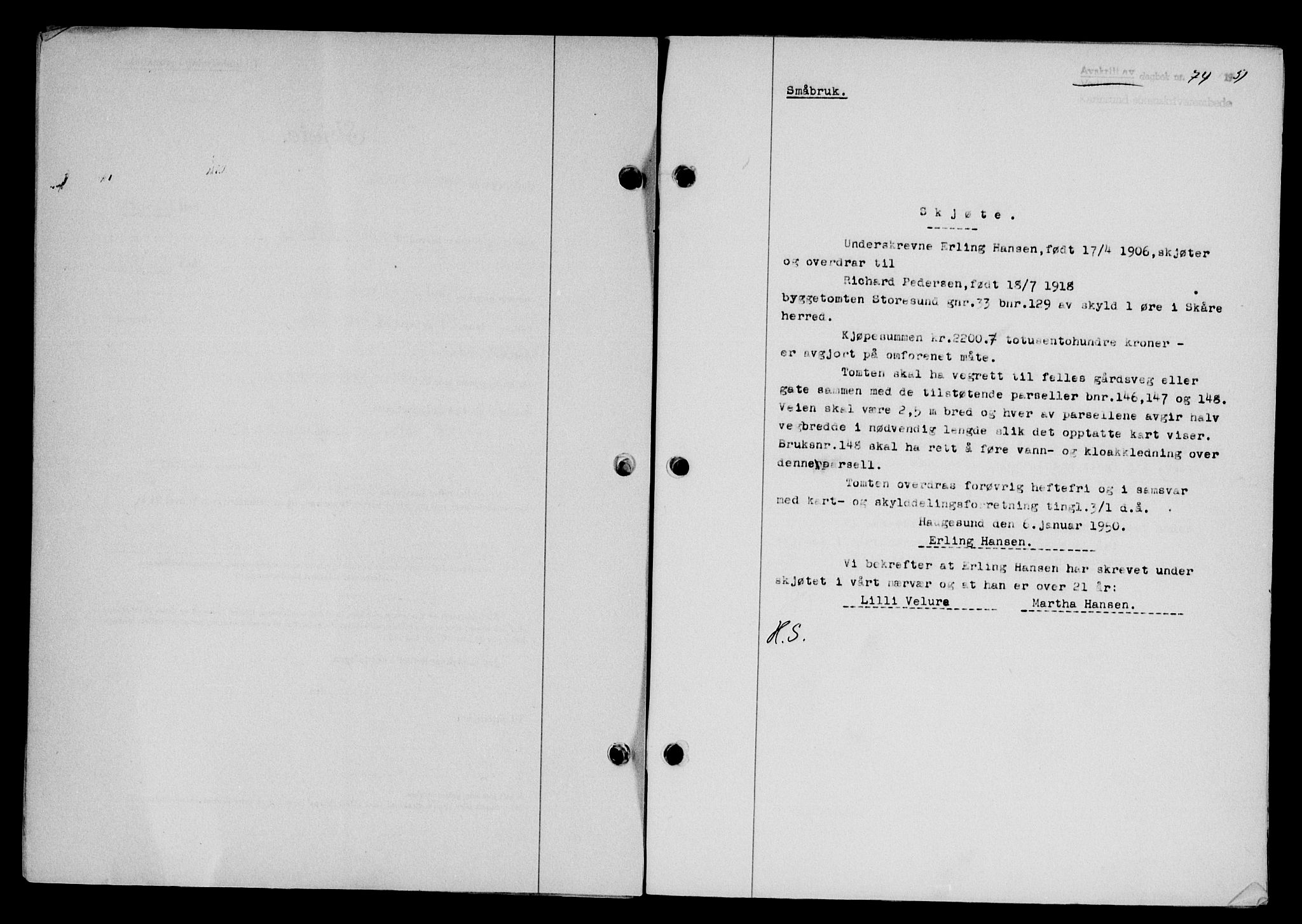 Karmsund sorenskriveri, SAST/A-100311/01/II/IIB/L0101: Mortgage book no. 81A, 1950-1951, Diary no: : 74/1951