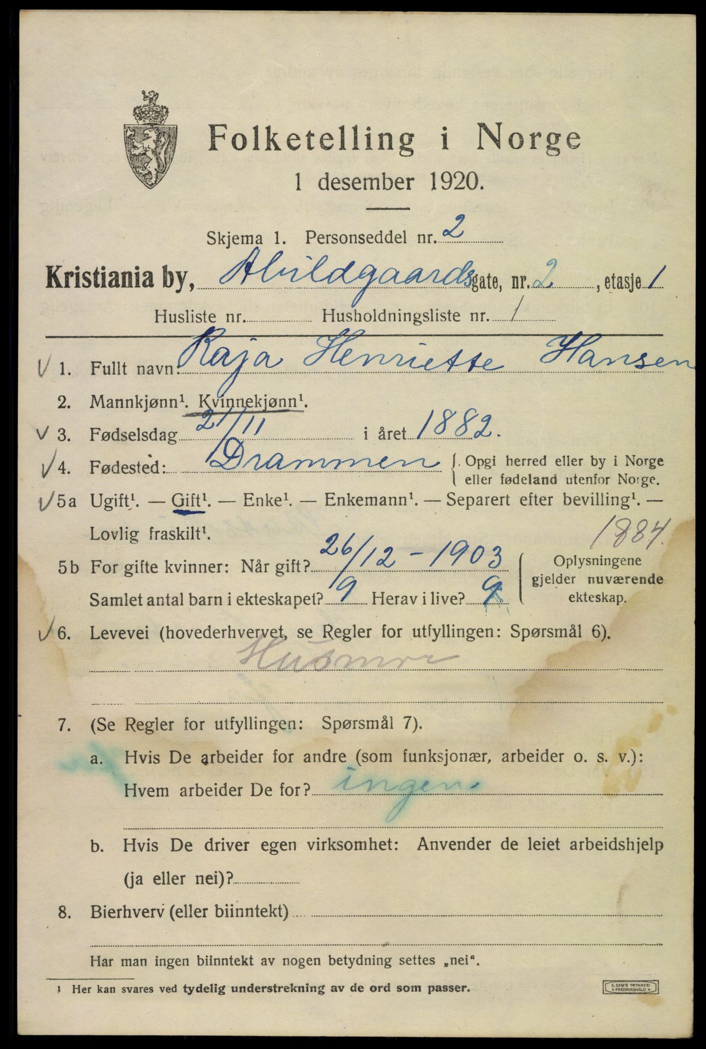 SAO, 1920 census for Kristiania, 1920, p. 136955