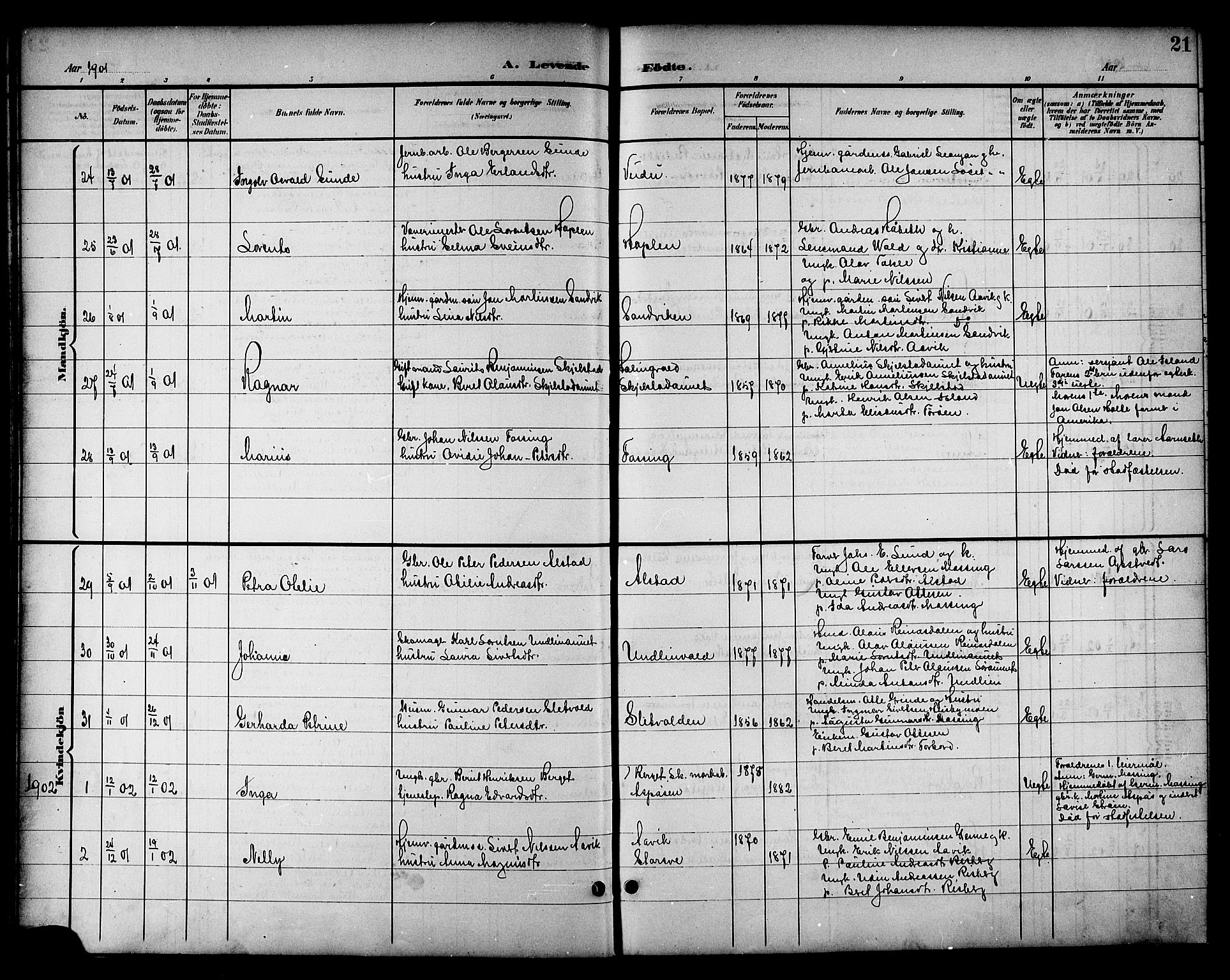 Ministerialprotokoller, klokkerbøker og fødselsregistre - Nord-Trøndelag, SAT/A-1458/714/L0135: Parish register (copy) no. 714C04, 1899-1918, p. 21