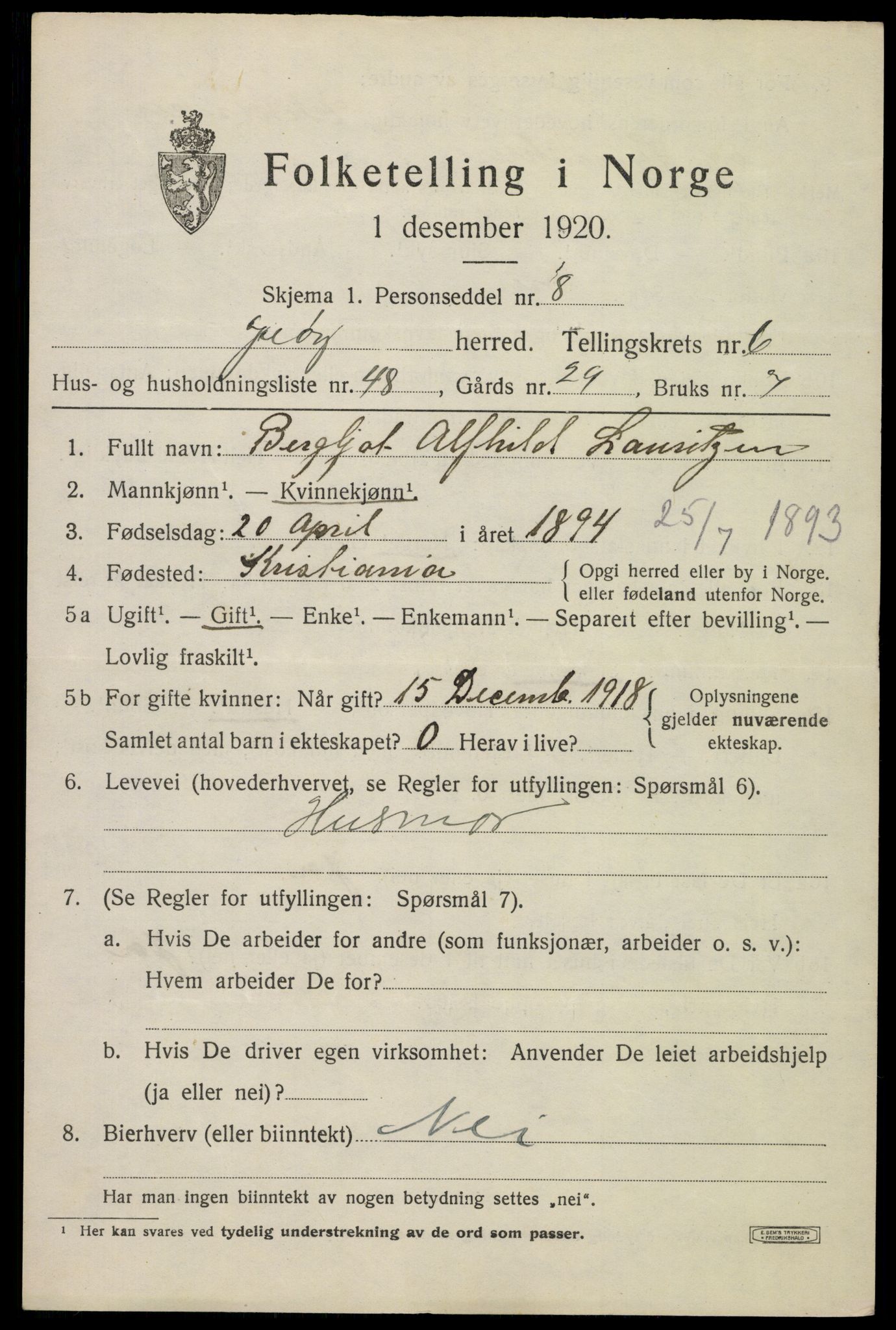 SAO, 1920 census for Moss land district, 1920, p. 7419