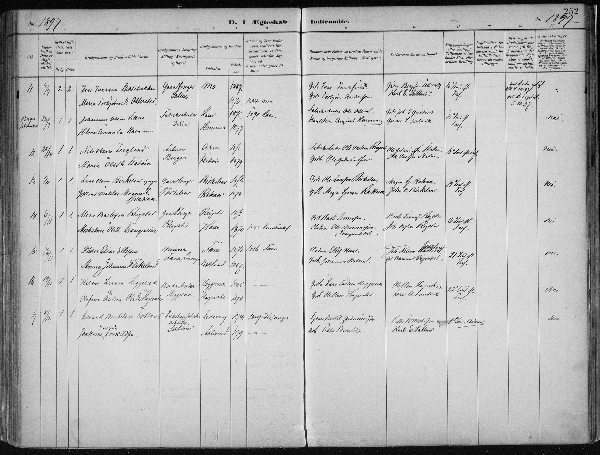 Hamre sokneprestembete, SAB/A-75501/H/Ha/Haa/Haab/L0001: Parish register (official) no. B  1, 1882-1905, p. 252