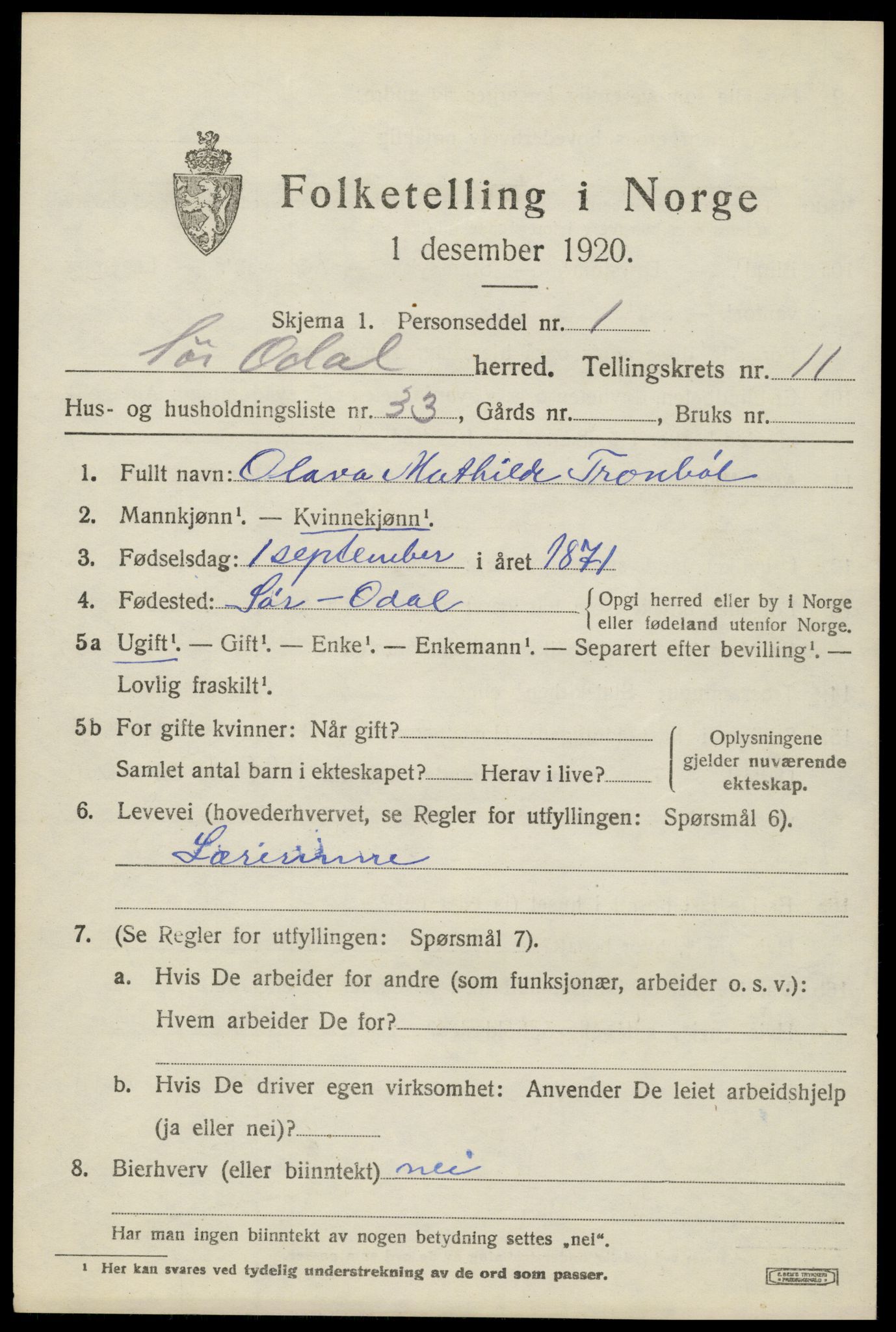 SAH, 1920 census for Sør-Odal, 1920, p. 12195