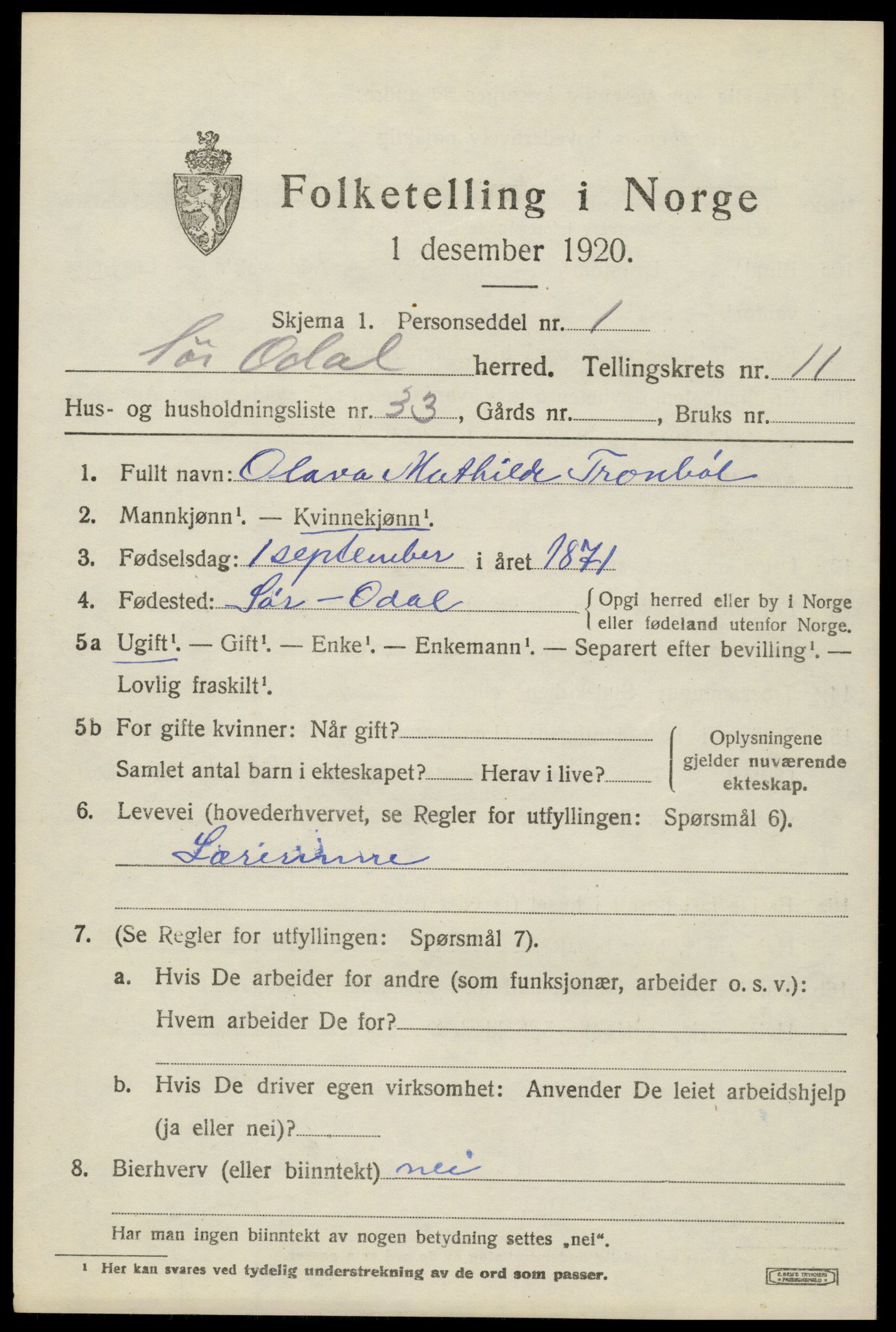 SAH, 1920 census for Sør-Odal, 1920, p. 12195