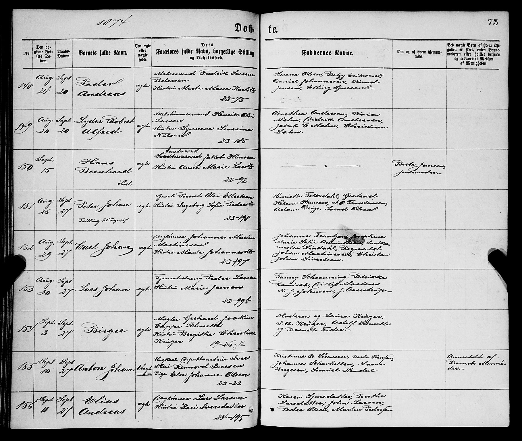 Korskirken sokneprestembete, AV/SAB-A-76101/H/Haa/L0020: Parish register (official) no. B 6, 1871-1878, p. 75