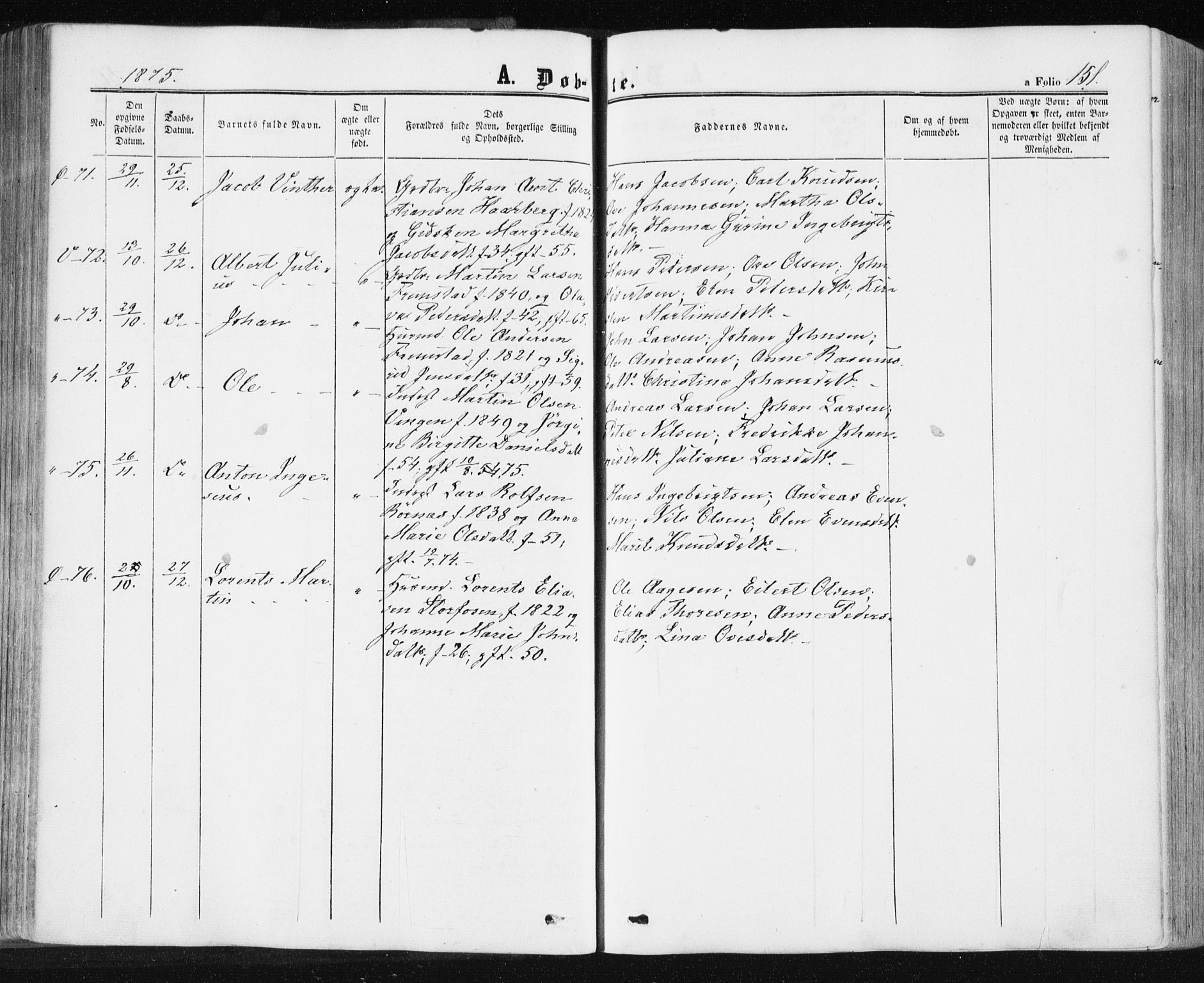 Ministerialprotokoller, klokkerbøker og fødselsregistre - Sør-Trøndelag, SAT/A-1456/659/L0737: Parish register (official) no. 659A07, 1857-1875, p. 151