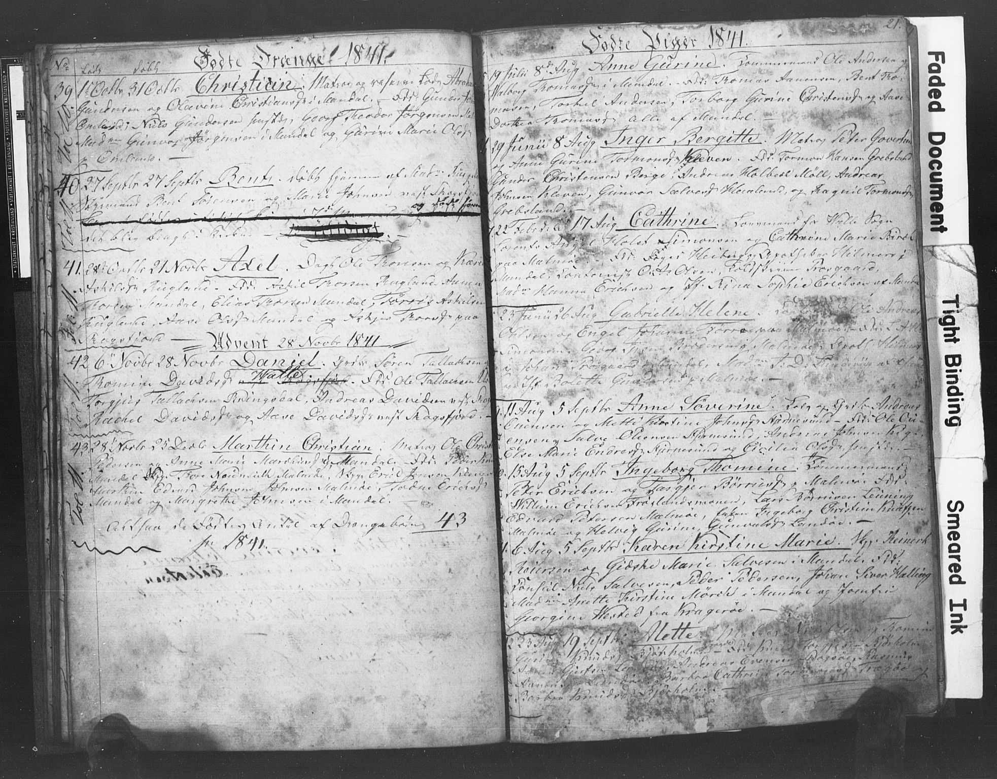 Mandal sokneprestkontor, AV/SAK-1111-0030/F/Fb/Fba/L0004: Parish register (copy) no. B 1D, 1838-1841, p. 21