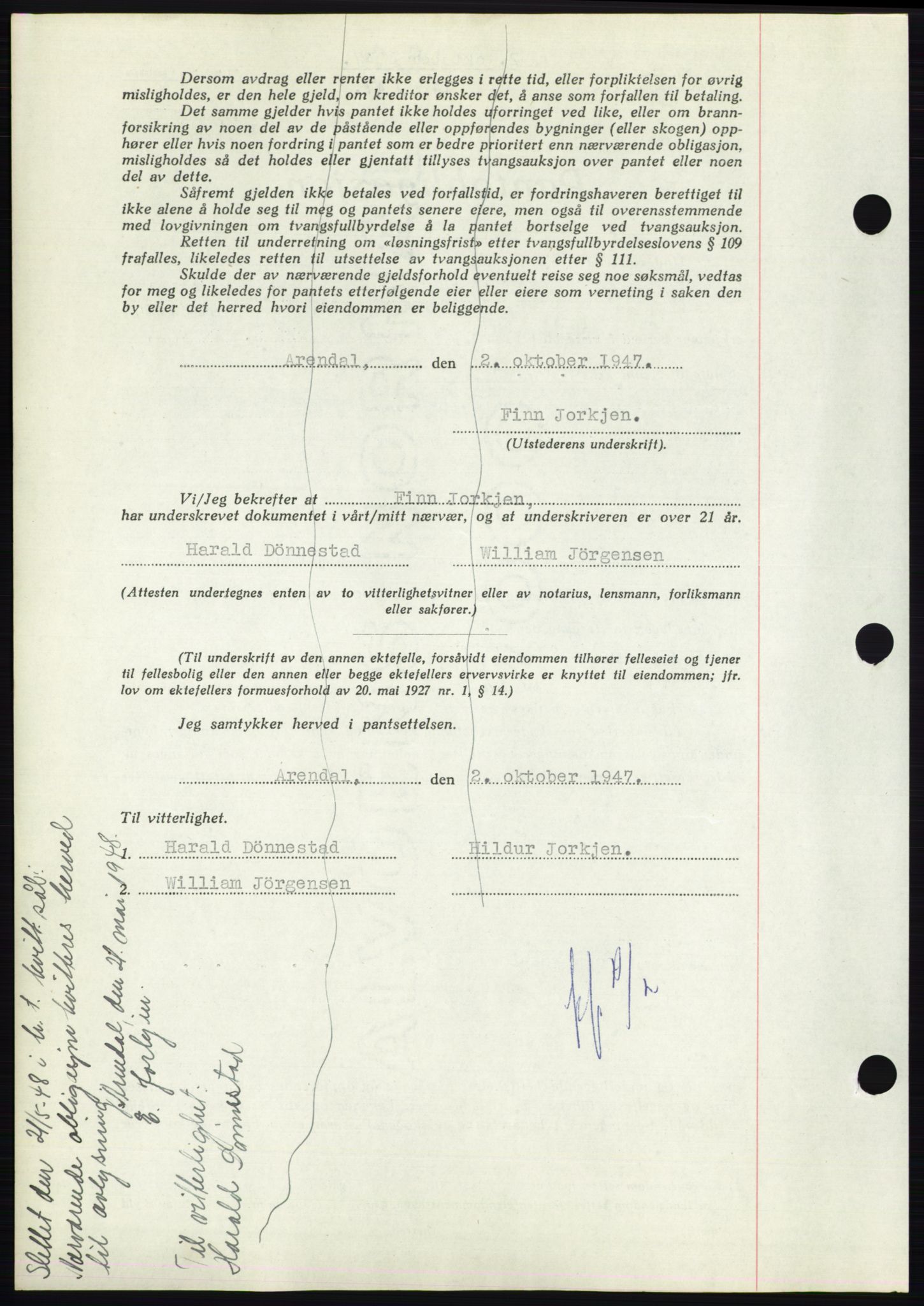 Nedenes sorenskriveri, AV/SAK-1221-0006/G/Gb/Gbb/L0004: Mortgage book no. B4, 1947-1947, Diary no: : 1426/1947