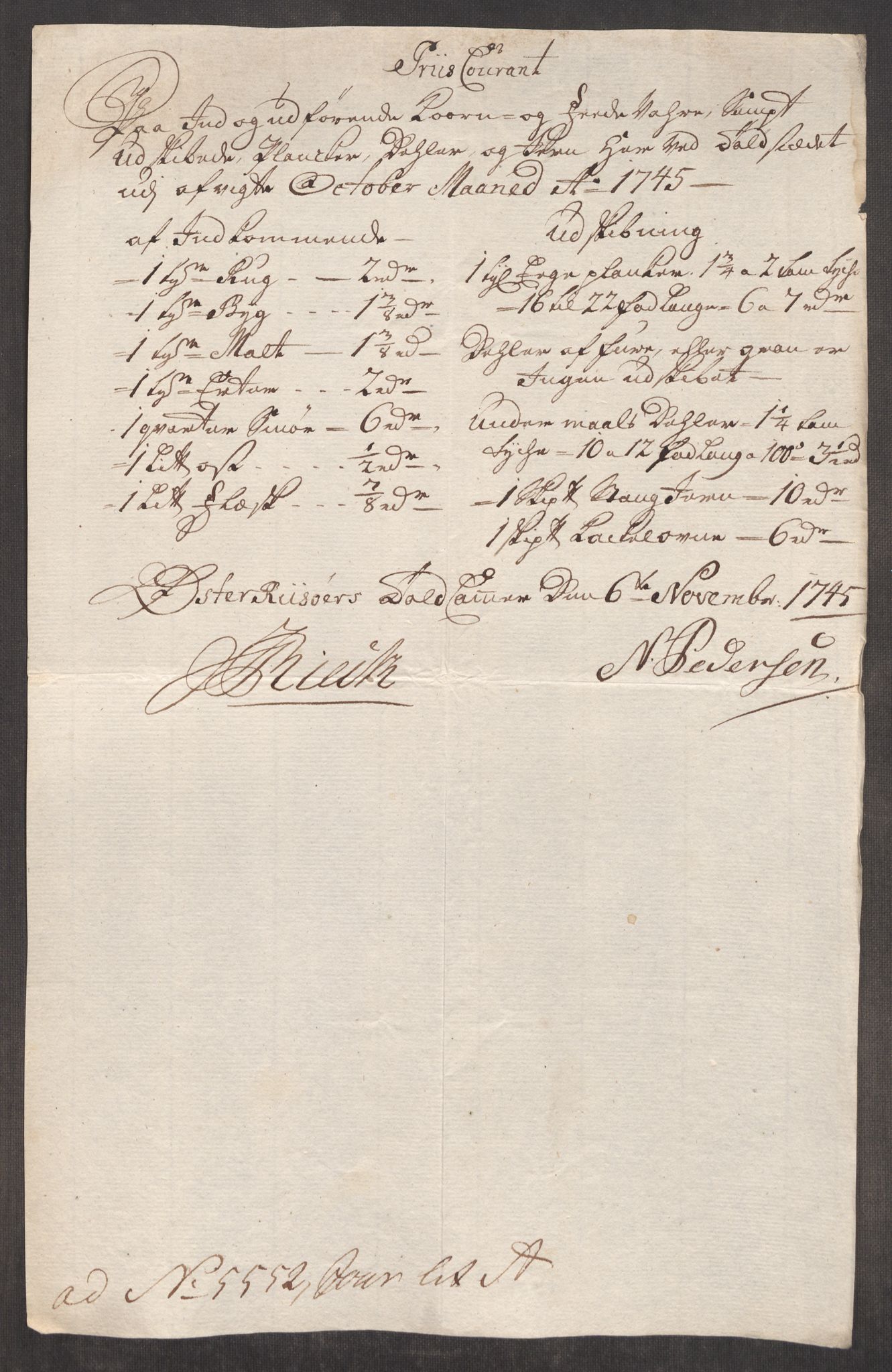 Rentekammeret inntil 1814, Realistisk ordnet avdeling, AV/RA-EA-4070/Oe/L0003: [Ø1]: Priskuranter, 1745-1748, p. 155