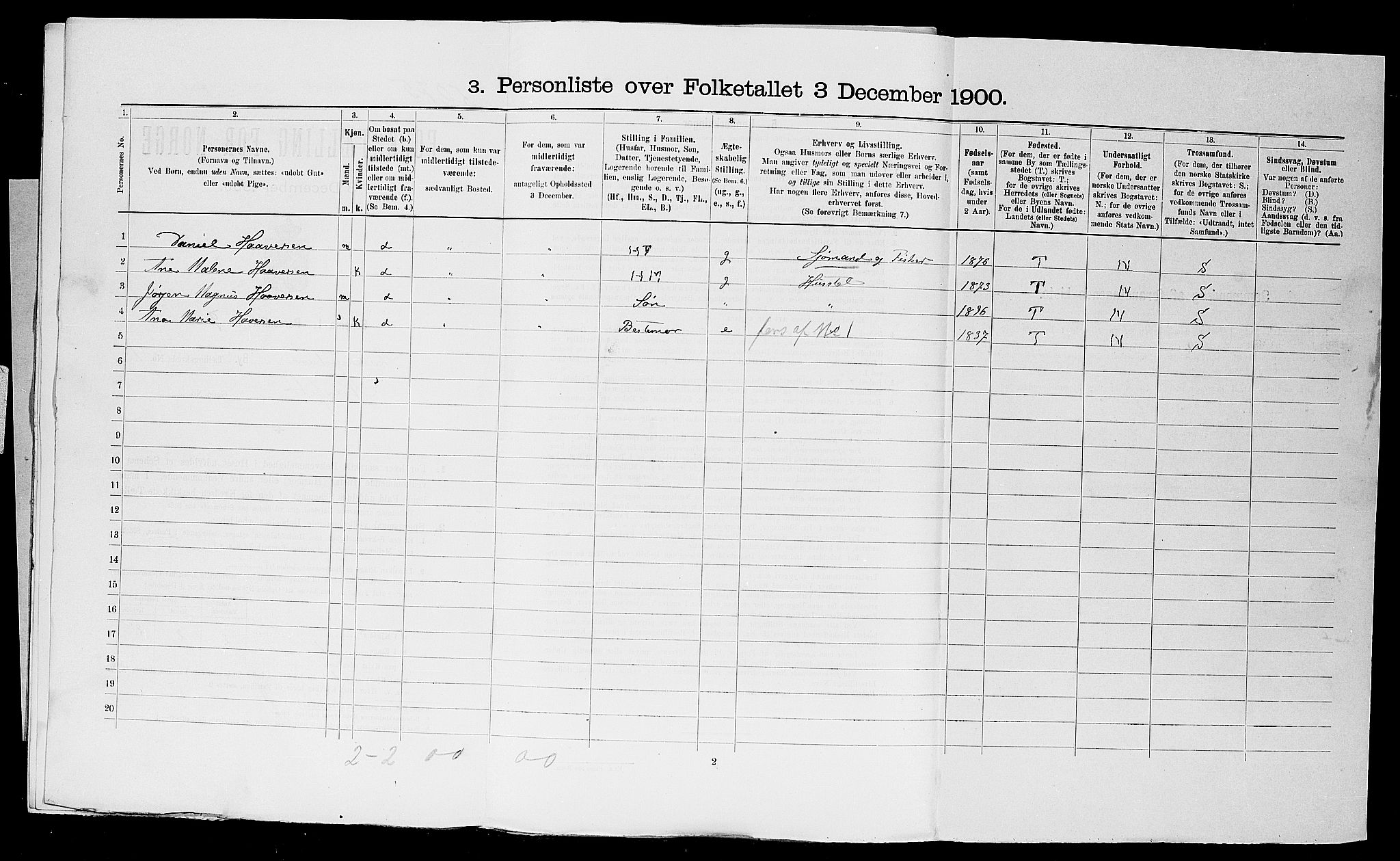 SAST, 1900 census for Skudeneshavn, 1900, p. 29