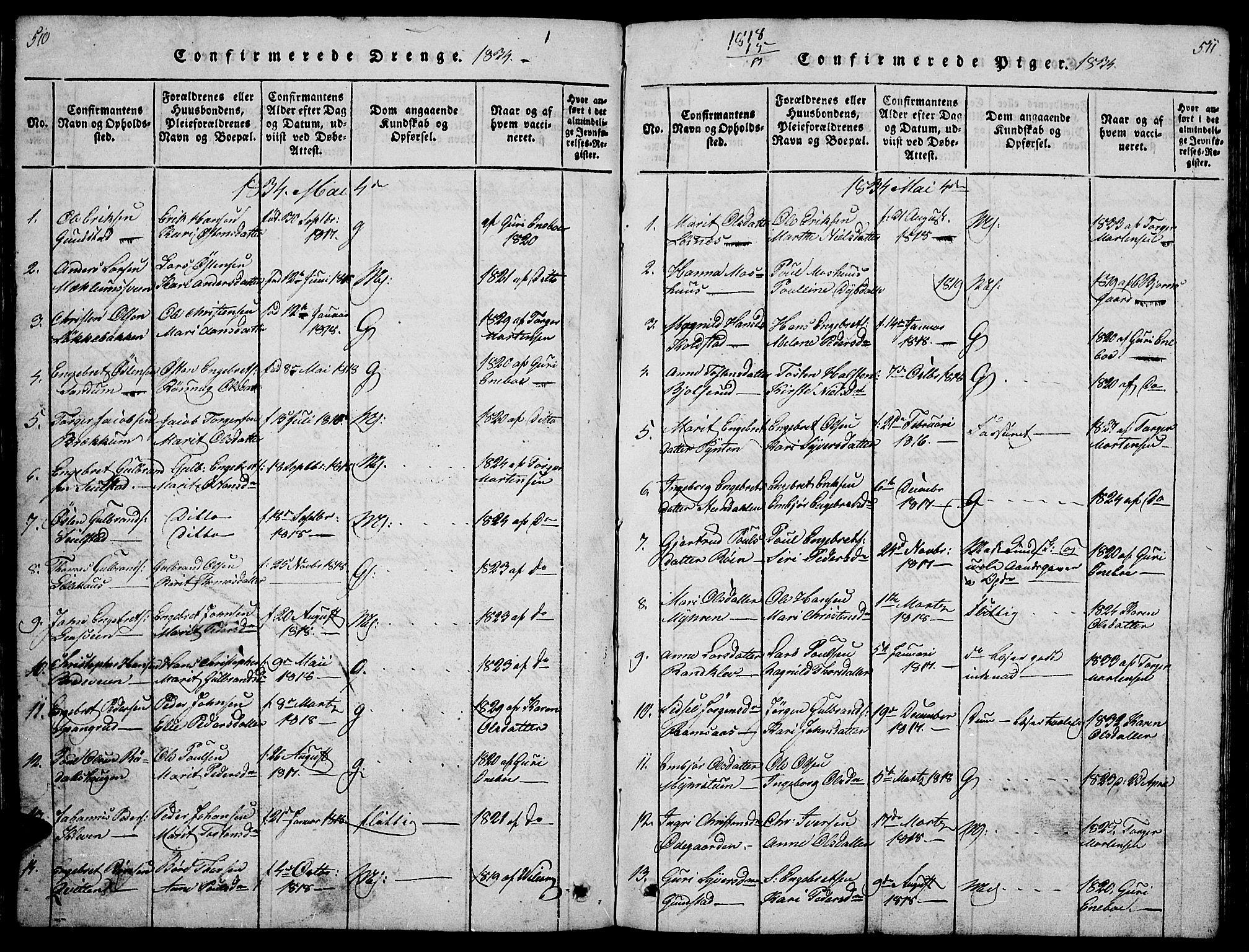 Ringebu prestekontor, SAH/PREST-082/H/Ha/Hab/L0001: Parish register (copy) no. 1, 1821-1839, p. 510-511