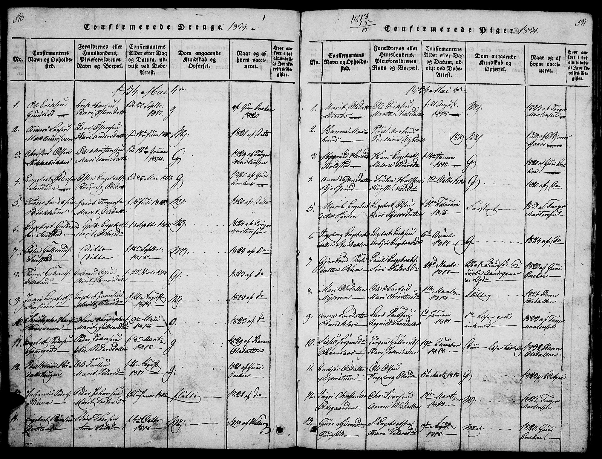 Ringebu prestekontor, AV/SAH-PREST-082/H/Ha/Hab/L0001: Parish register (copy) no. 1, 1821-1839, p. 510-511