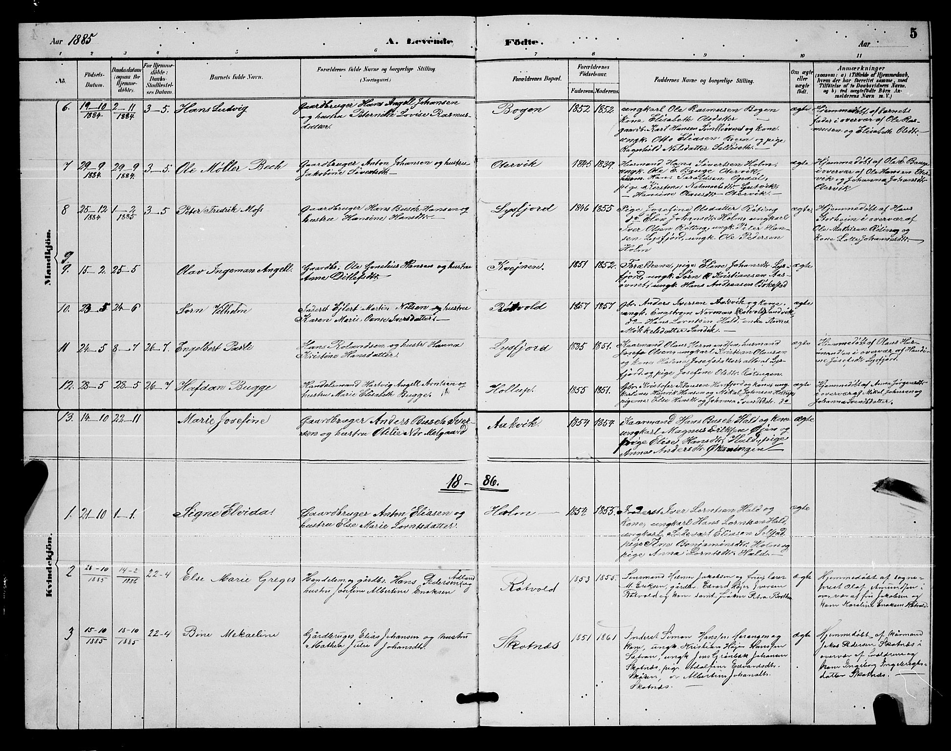 Ministerialprotokoller, klokkerbøker og fødselsregistre - Nordland, SAT/A-1459/811/L0169: Parish register (copy) no. 811C01, 1884-1894, p. 5