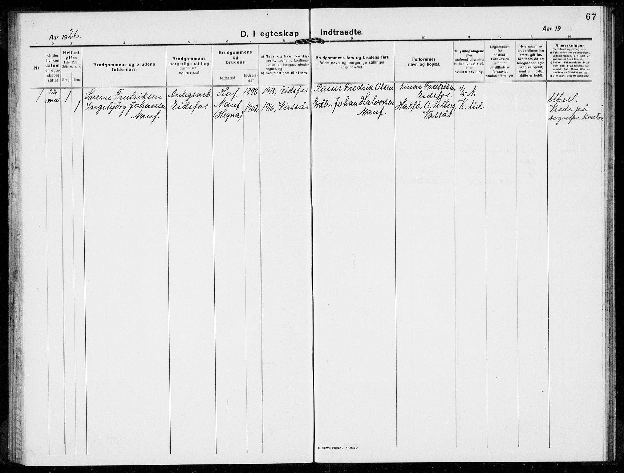 Hof kirkebøker, AV/SAKO-A-64/G/Gb/L0004: Parish register (copy) no. II 4, 1917-1934, p. 67