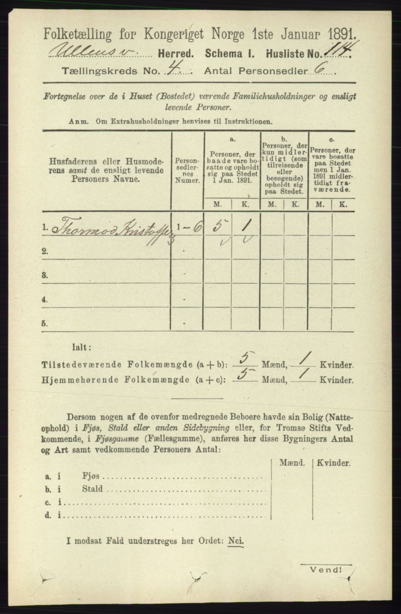 RA, 1891 census for 1230 Ullensvang, 1891, p. 970