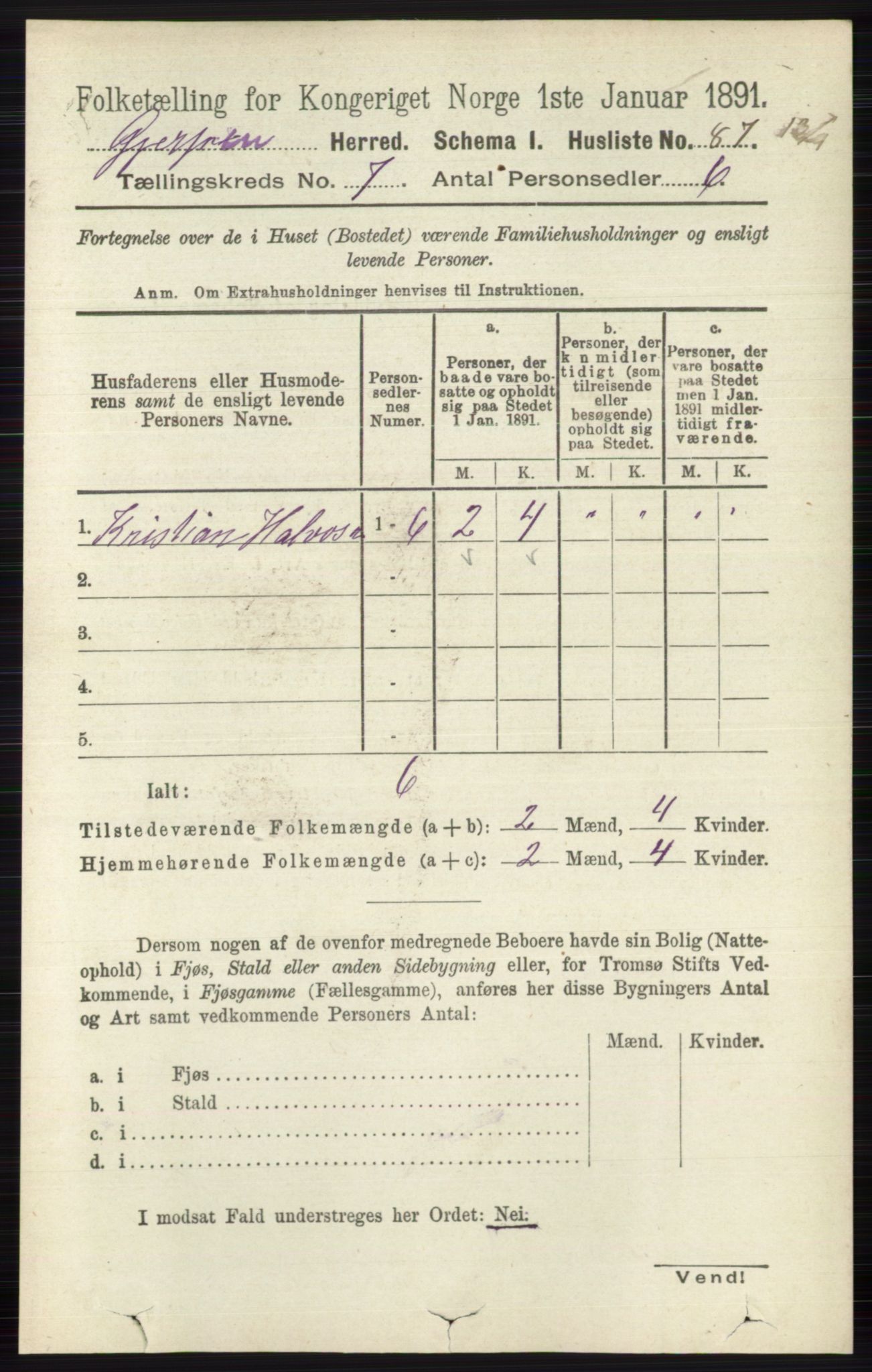 RA, 1891 census for 0812 Gjerpen, 1891, p. 3395