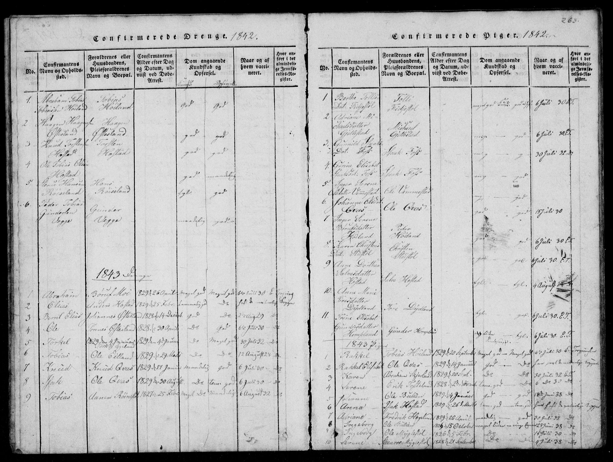 Lyngdal sokneprestkontor, AV/SAK-1111-0029/F/Fb/Fbb/L0001: Parish register (copy) no. B 1, 1816-1900, p. 263