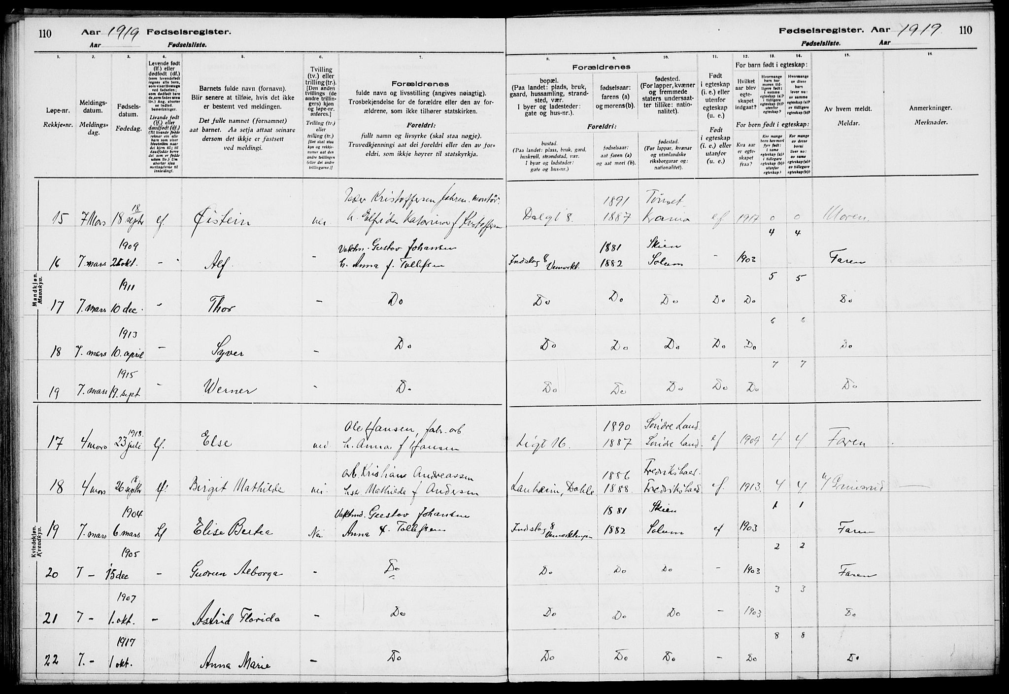 Rjukan kirkebøker, AV/SAKO-A-294/J/Ja/L0001: Birth register no. 1, 1916-1922, p. 110