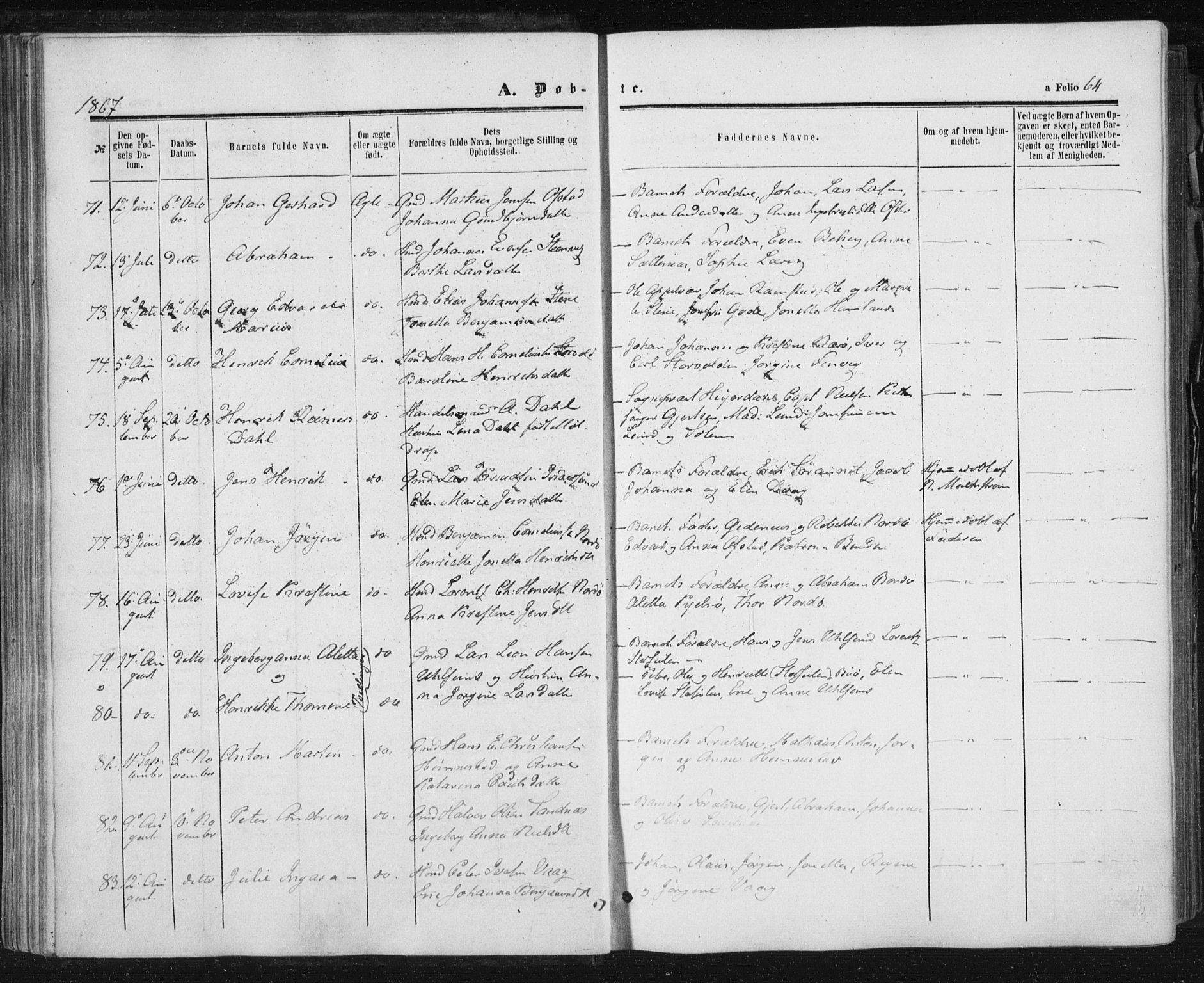 Ministerialprotokoller, klokkerbøker og fødselsregistre - Nord-Trøndelag, SAT/A-1458/784/L0670: Parish register (official) no. 784A05, 1860-1876, p. 64