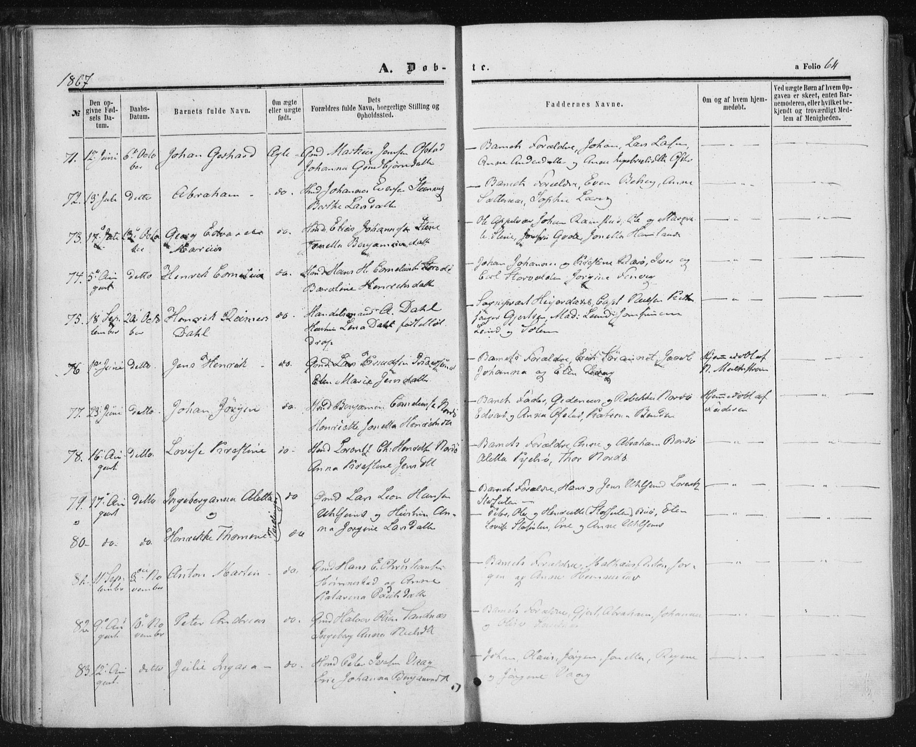 Ministerialprotokoller, klokkerbøker og fødselsregistre - Nord-Trøndelag, AV/SAT-A-1458/784/L0670: Parish register (official) no. 784A05, 1860-1876, p. 64