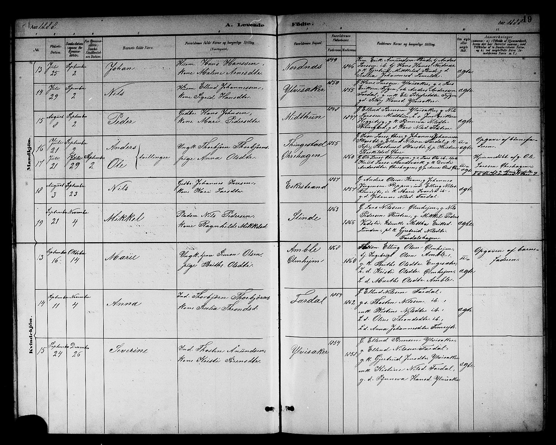 Sogndal sokneprestembete, AV/SAB-A-81301/H/Hab/Habc/L0002: Parish register (copy) no. C 2, 1884-1910, p. 19