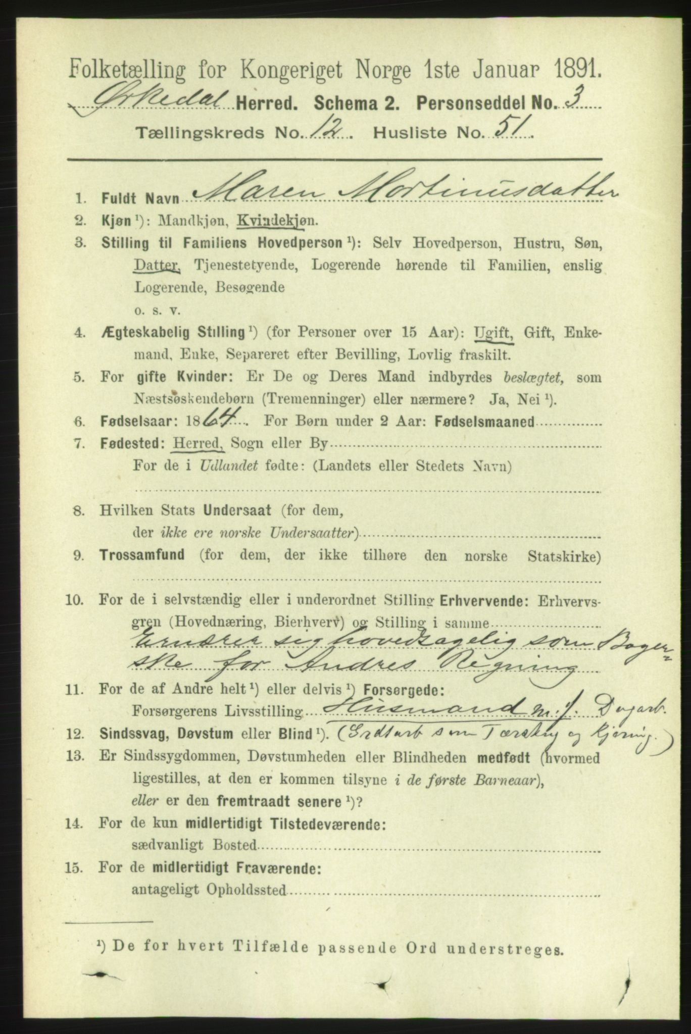 RA, 1891 census for 1638 Orkdal, 1891, p. 5863