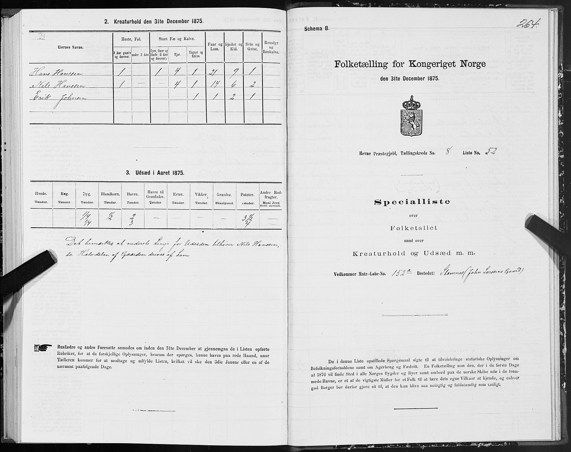 SAT, 1875 census for 1612P Hemne, 1875, p. 4264