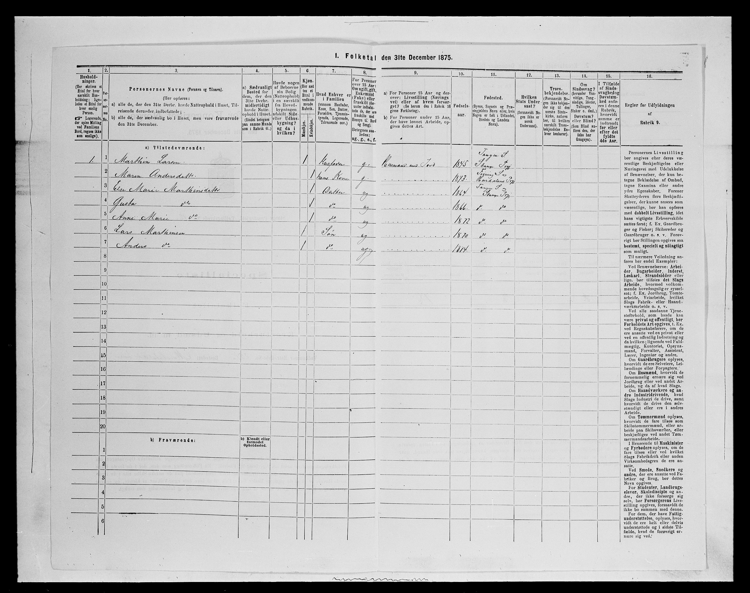 SAH, 1875 census for 0417P Stange, 1875, p. 1991