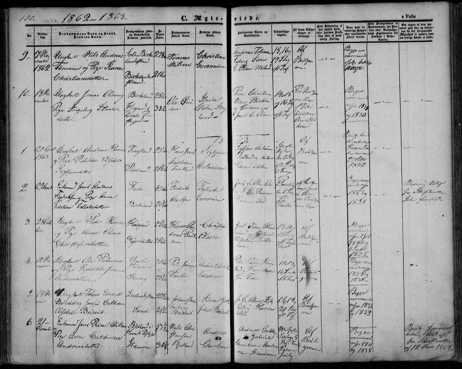 Kvinesdal sokneprestkontor, SAK/1111-0026/F/Fa/Faa/L0002: Parish register (official) no. A 2, 1850-1876, p. 150