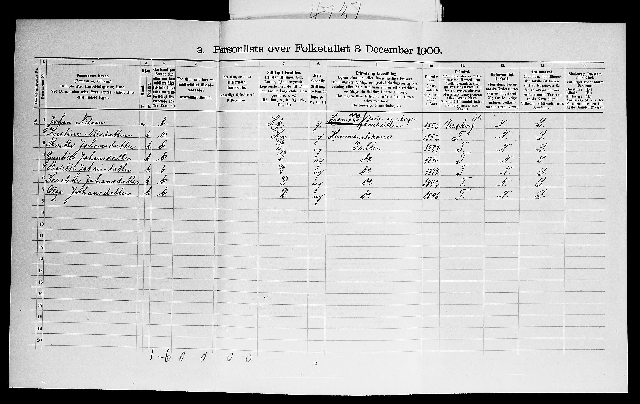 SAO, 1900 census for Høland, 1900
