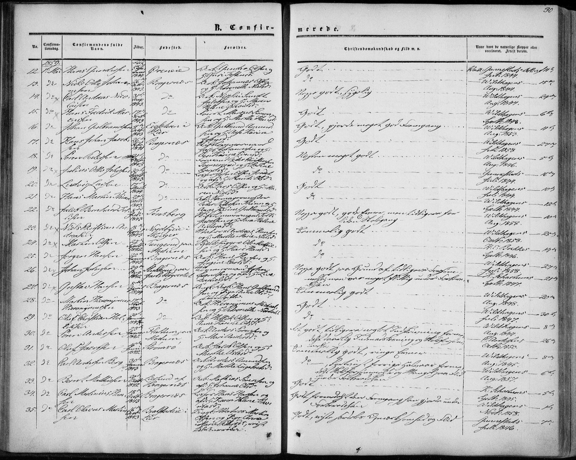 Bragernes kirkebøker, AV/SAKO-A-6/F/Fc/L0002: Parish register (official) no. III 2, 1854-1865, p. 30