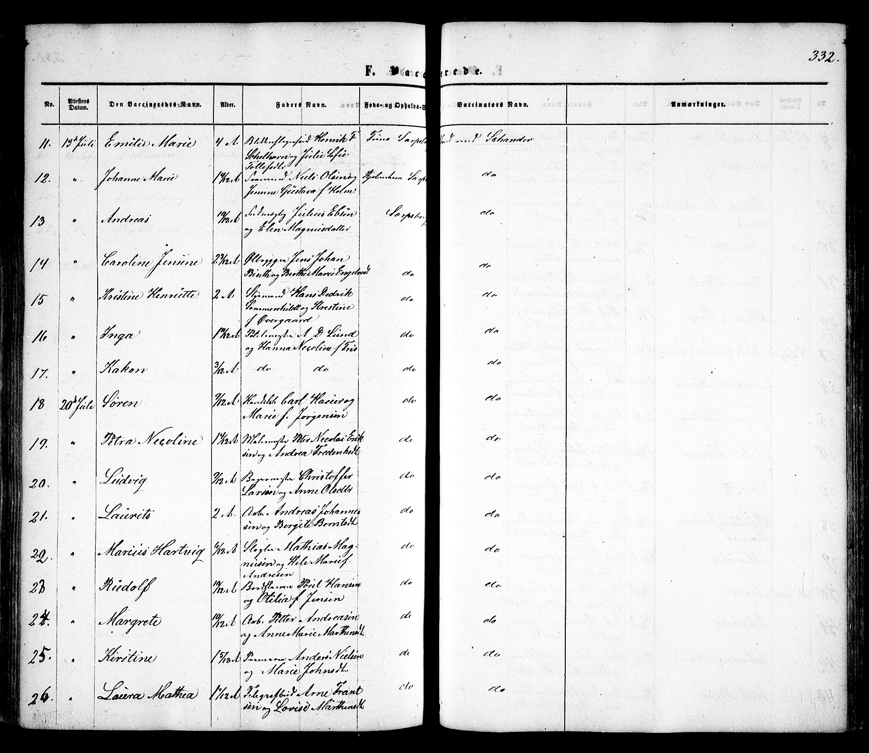 Sarpsborg prestekontor Kirkebøker, SAO/A-2006/F/Fa/L0001: Parish register (official) no. 1, 1859-1868, p. 332