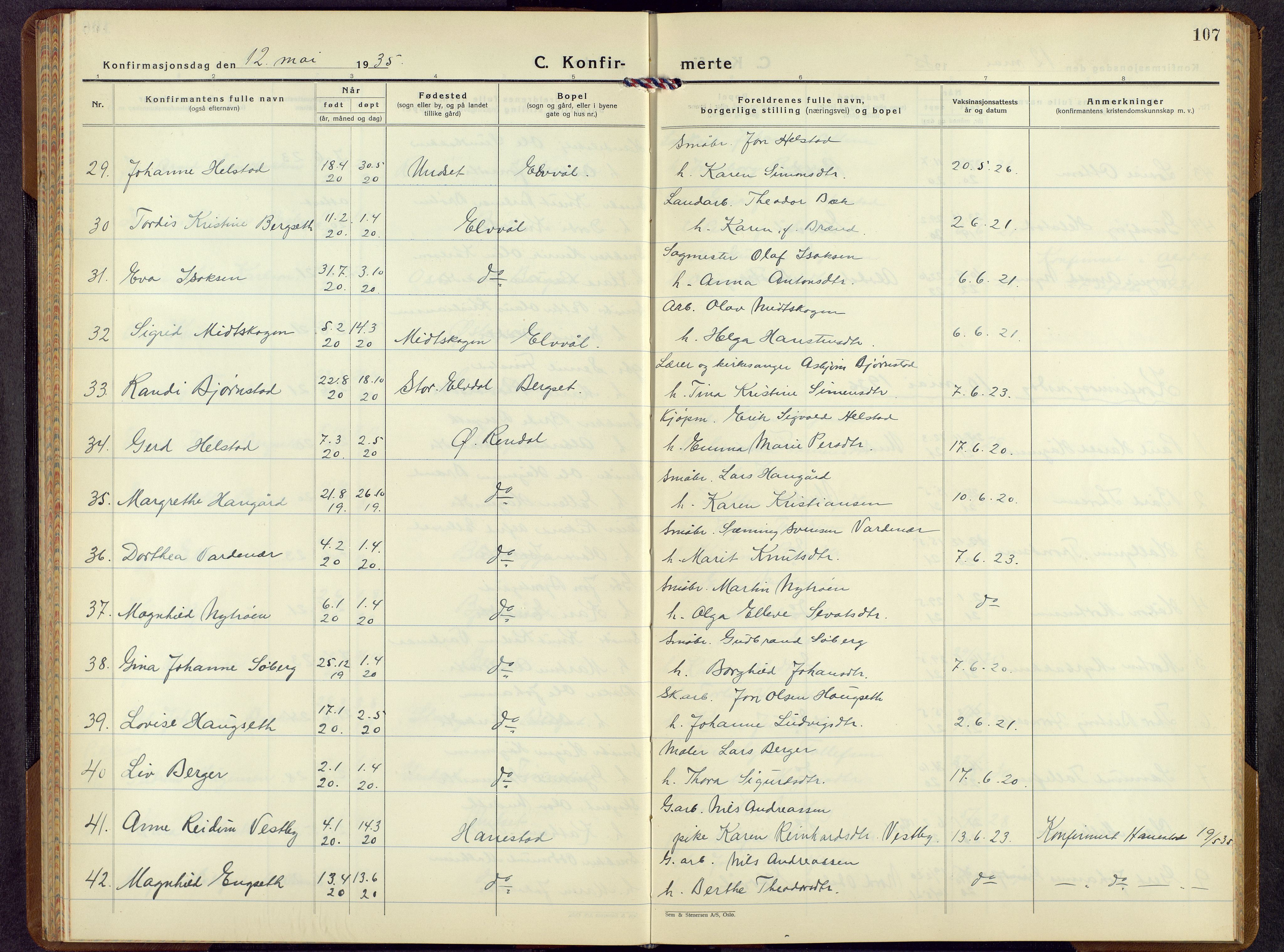 Rendalen prestekontor, SAH/PREST-054/H/Ha/Hab/L0005: Parish register (copy) no. 5, 1931-1959, p. 107