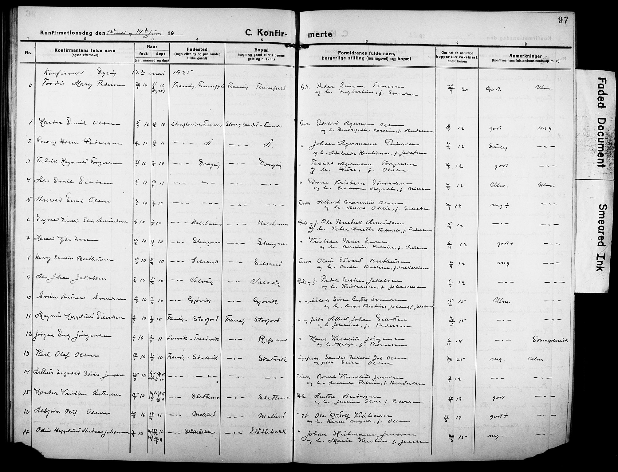 Tranøy sokneprestkontor, SATØ/S-1313/I/Ia/Iab/L0006klokker: Parish register (copy) no. 6, 1919-1932, p. 97