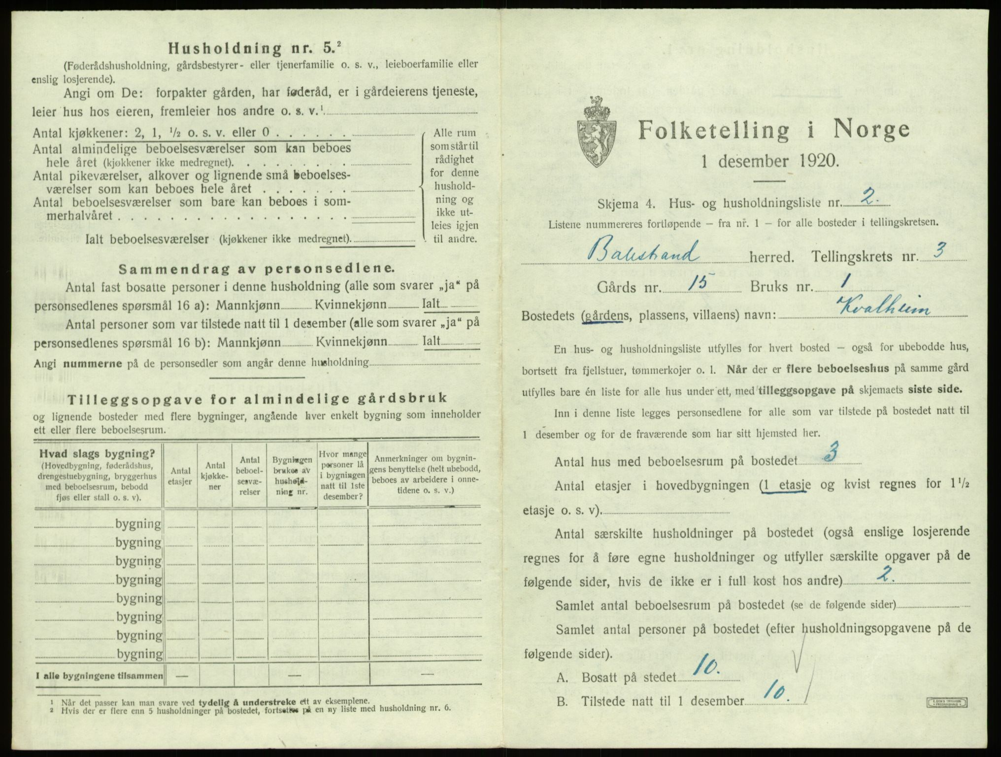 SAB, 1920 census for Balestrand, 1920, p. 245